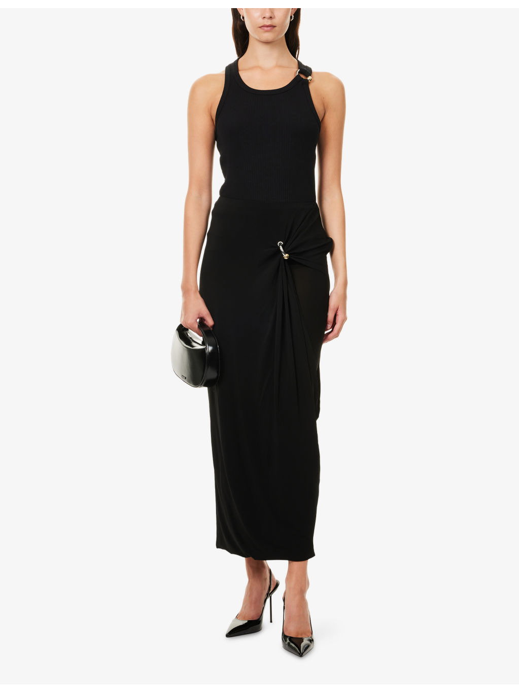 Piercing Asymmetric Jersey Midi Skirt - 2