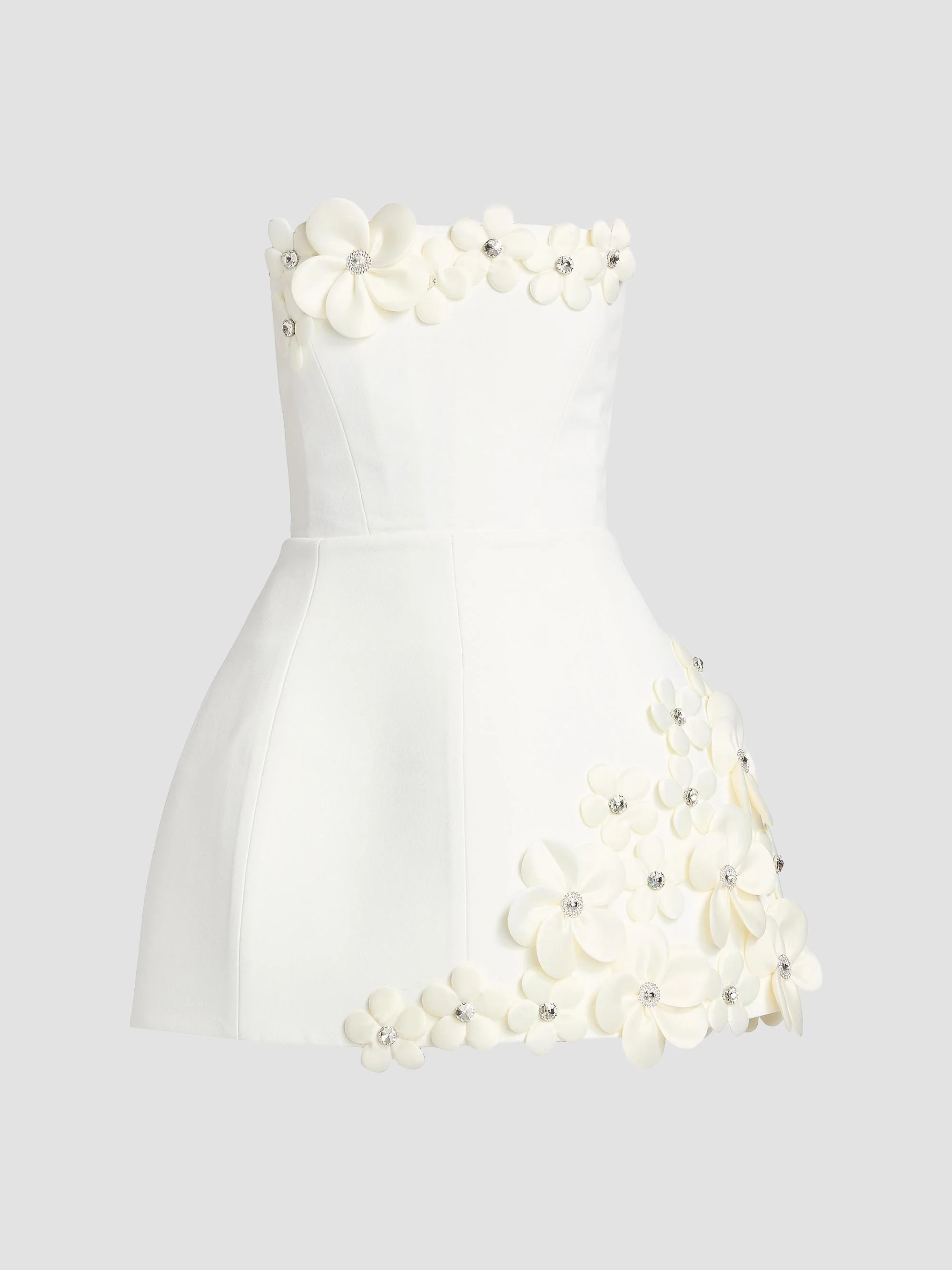 Women's Estelle 3D Floral Strapless Minidress - White - 1