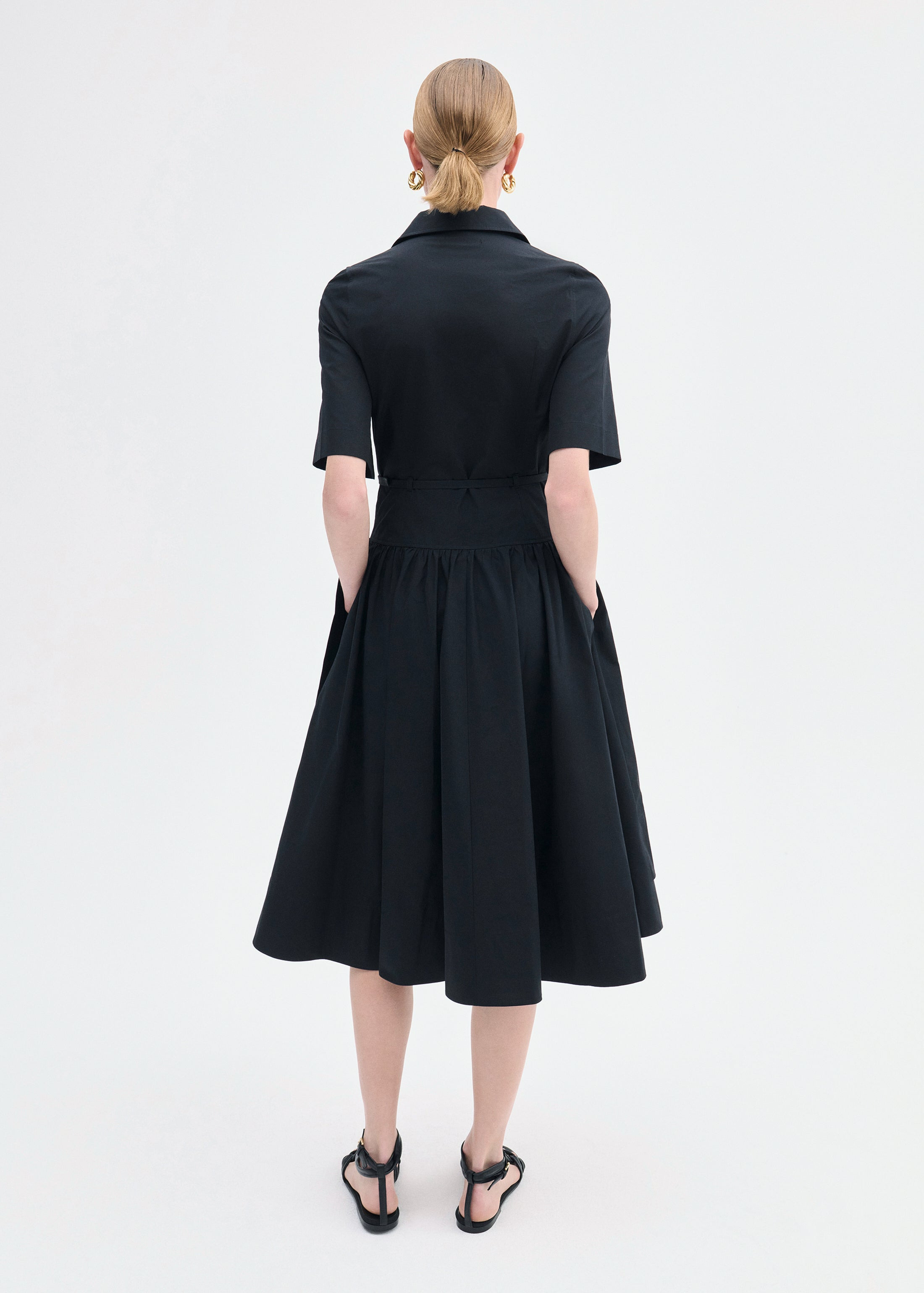 Short Sleeve Belted Dress in Cotton Poplin - 4