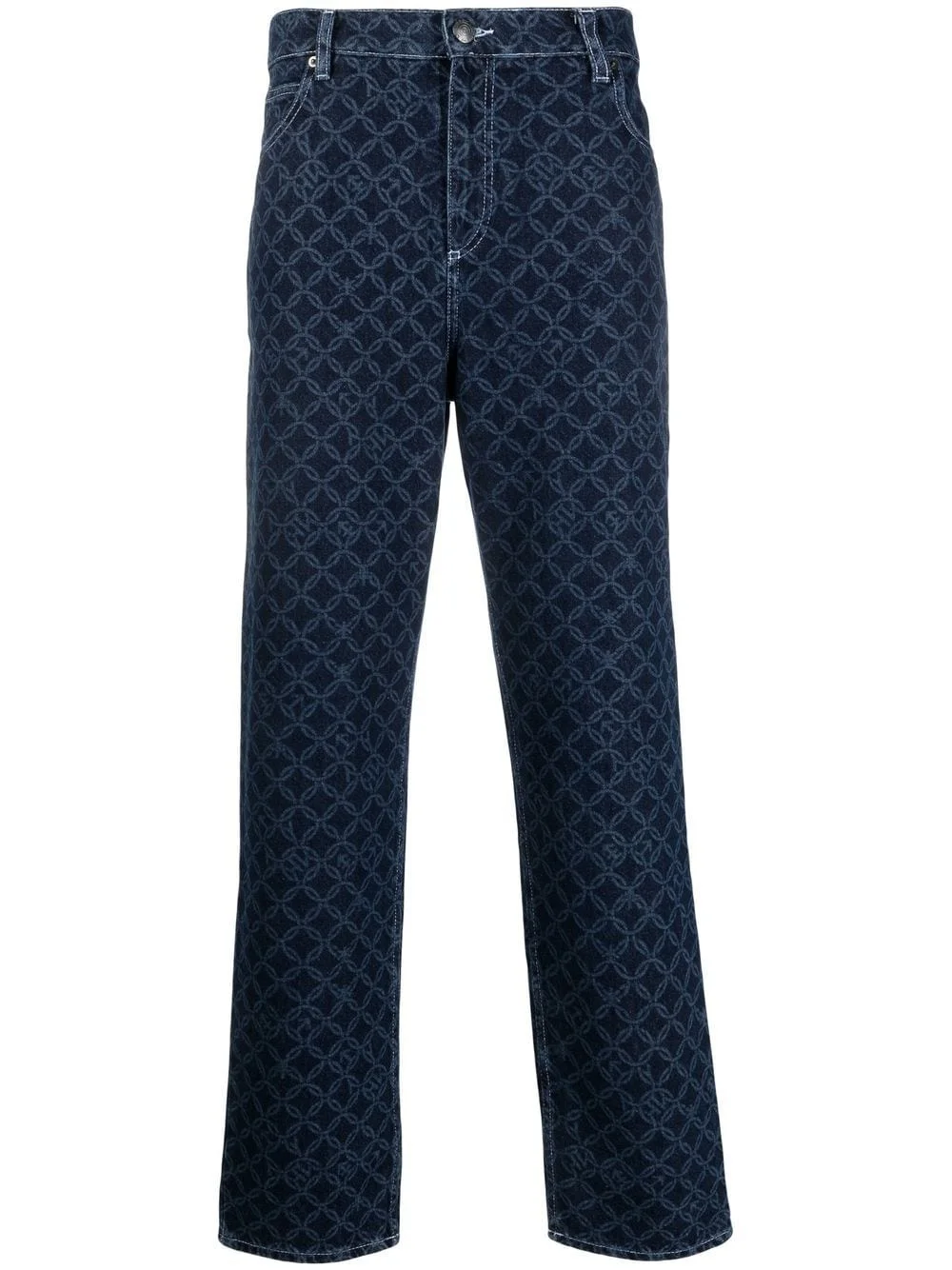 geometric-patterned straight leg jeans - 1
