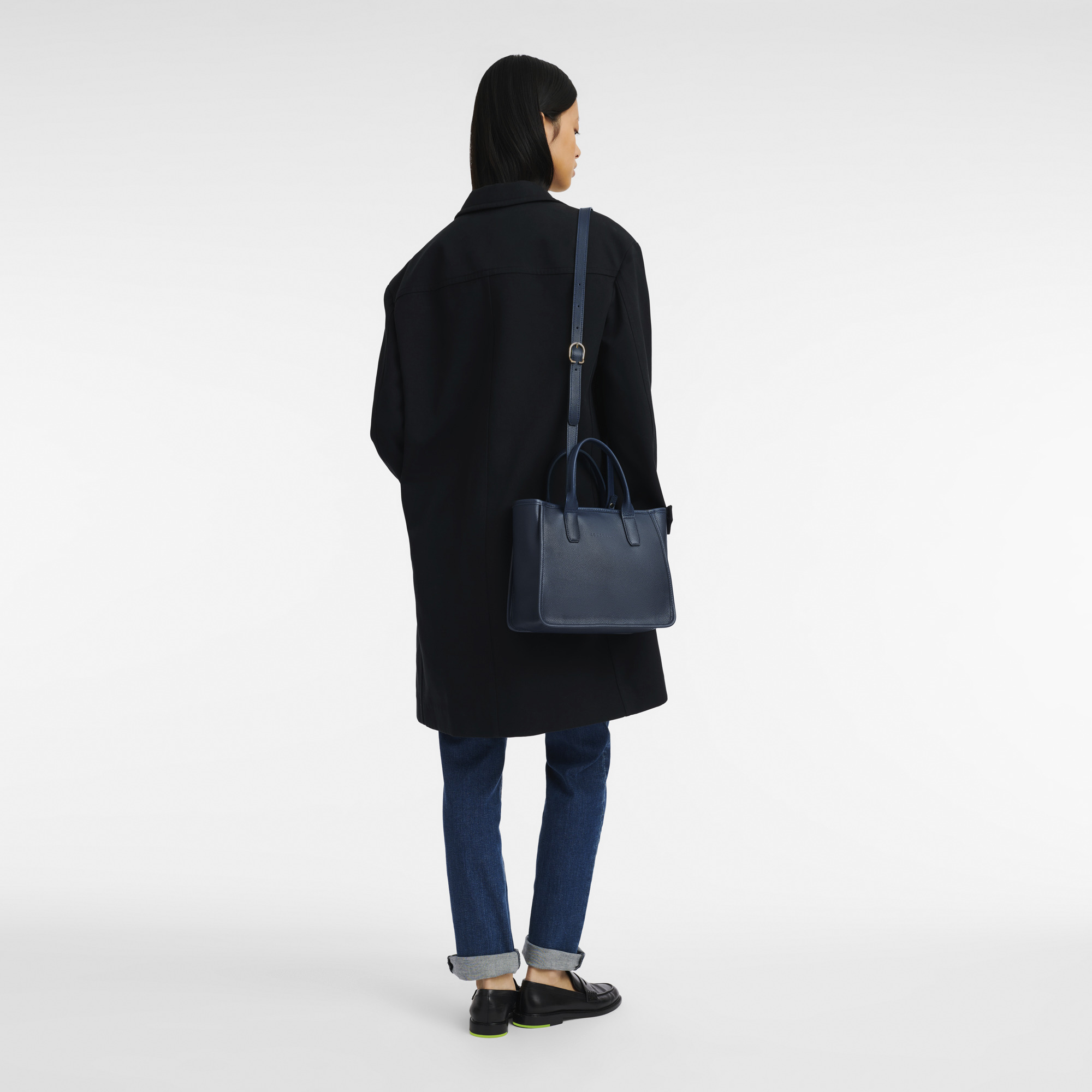 Le Foulonné M Tote bag Navy - Leather - 2