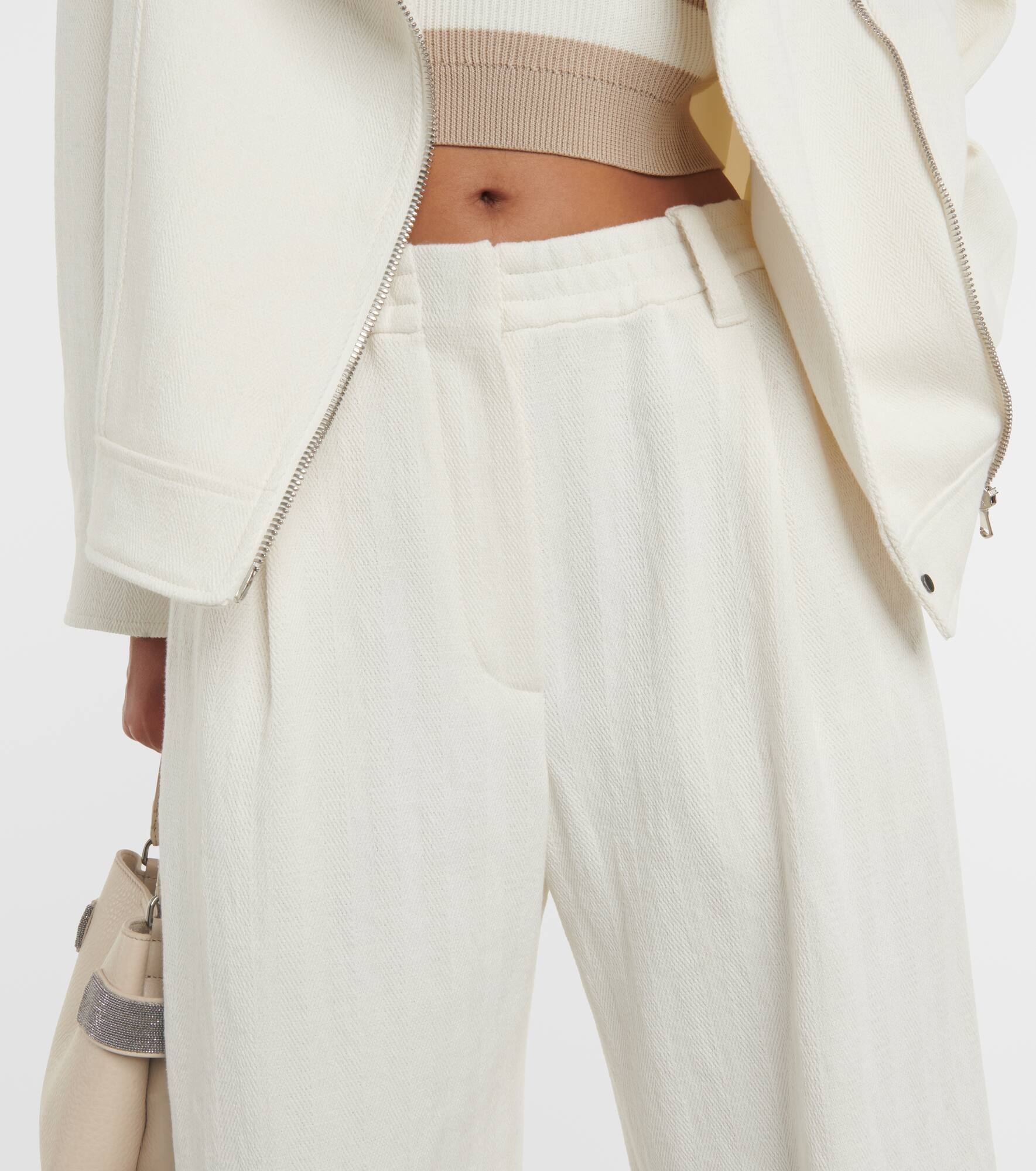 Herringbone cotton and linen straight pants - 4