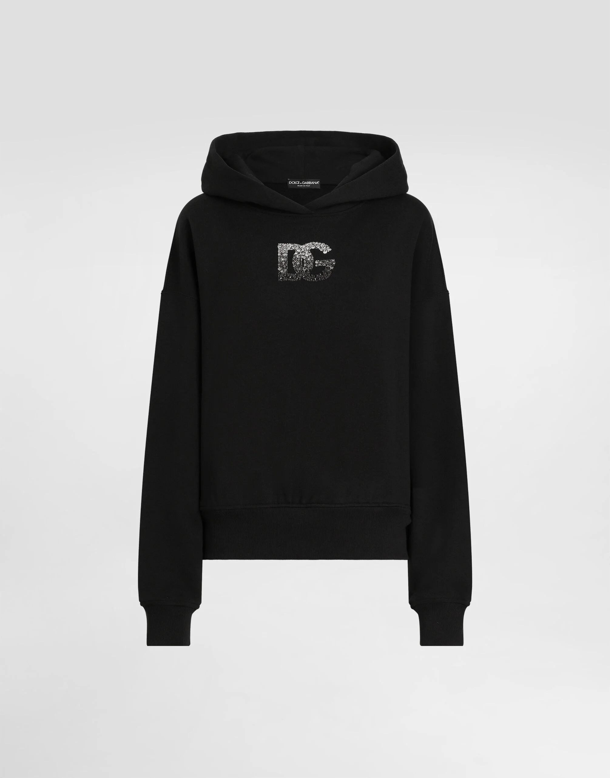 Jersey hoodie with rhinestone-detailed DG embellishment - 1