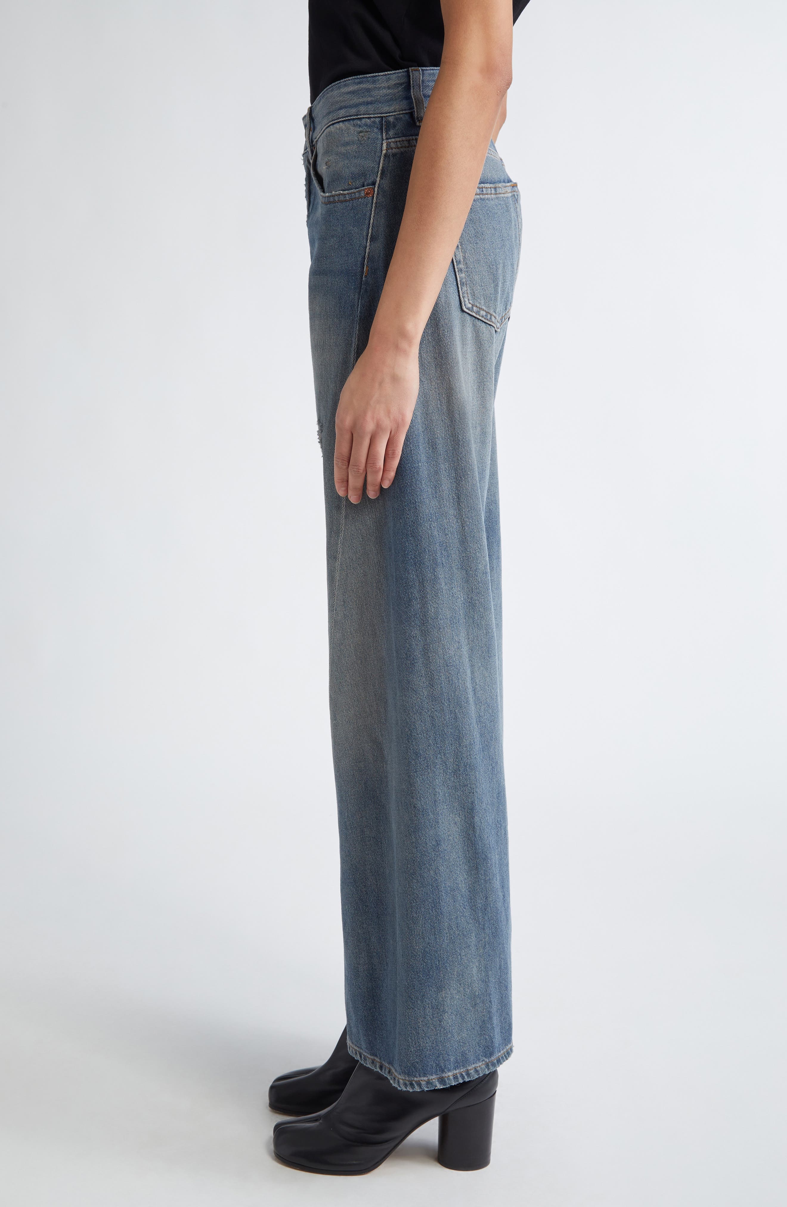 MM6 Maison Margiela Distressed Wide Leg Jeans in Grey Blue at Nordstrom - 4
