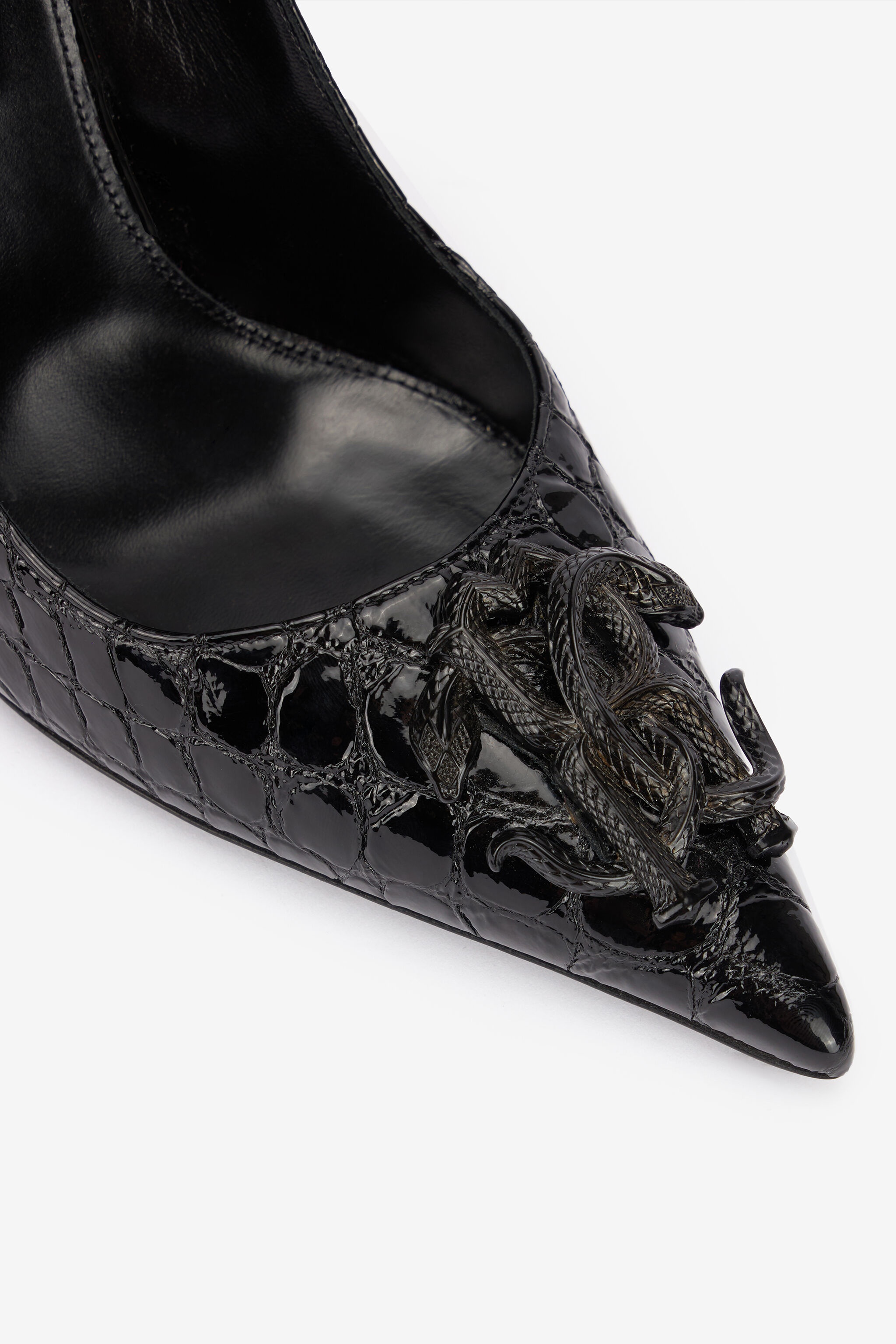 Crocodile-Print Leather Pumps - 4