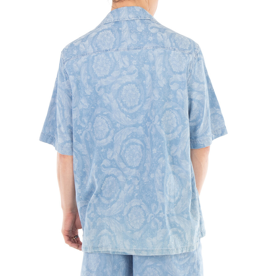 Versace Barocco Print Chambray Denim Shirt - 5
