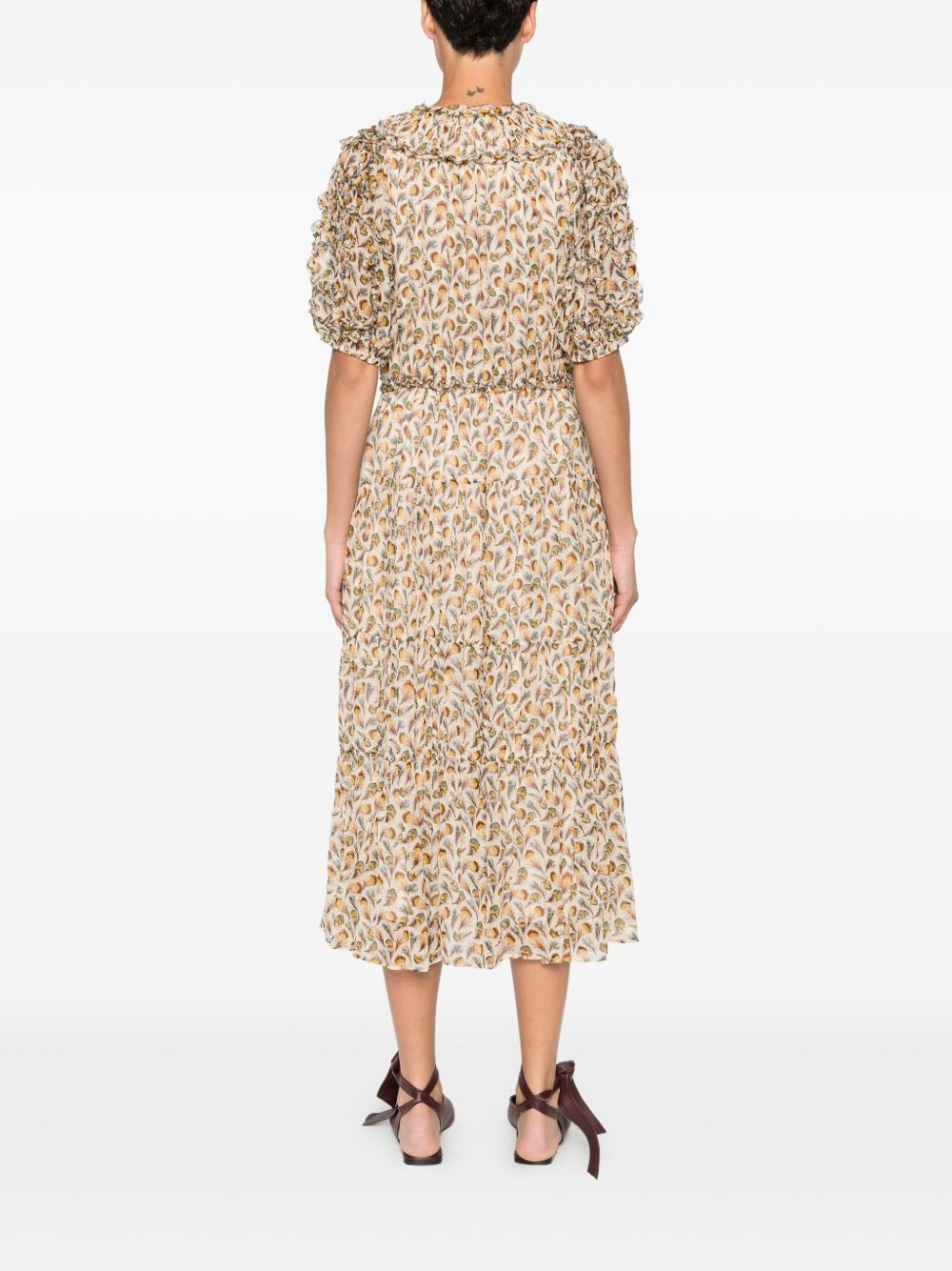 ruffled floral-print midi dress - 4