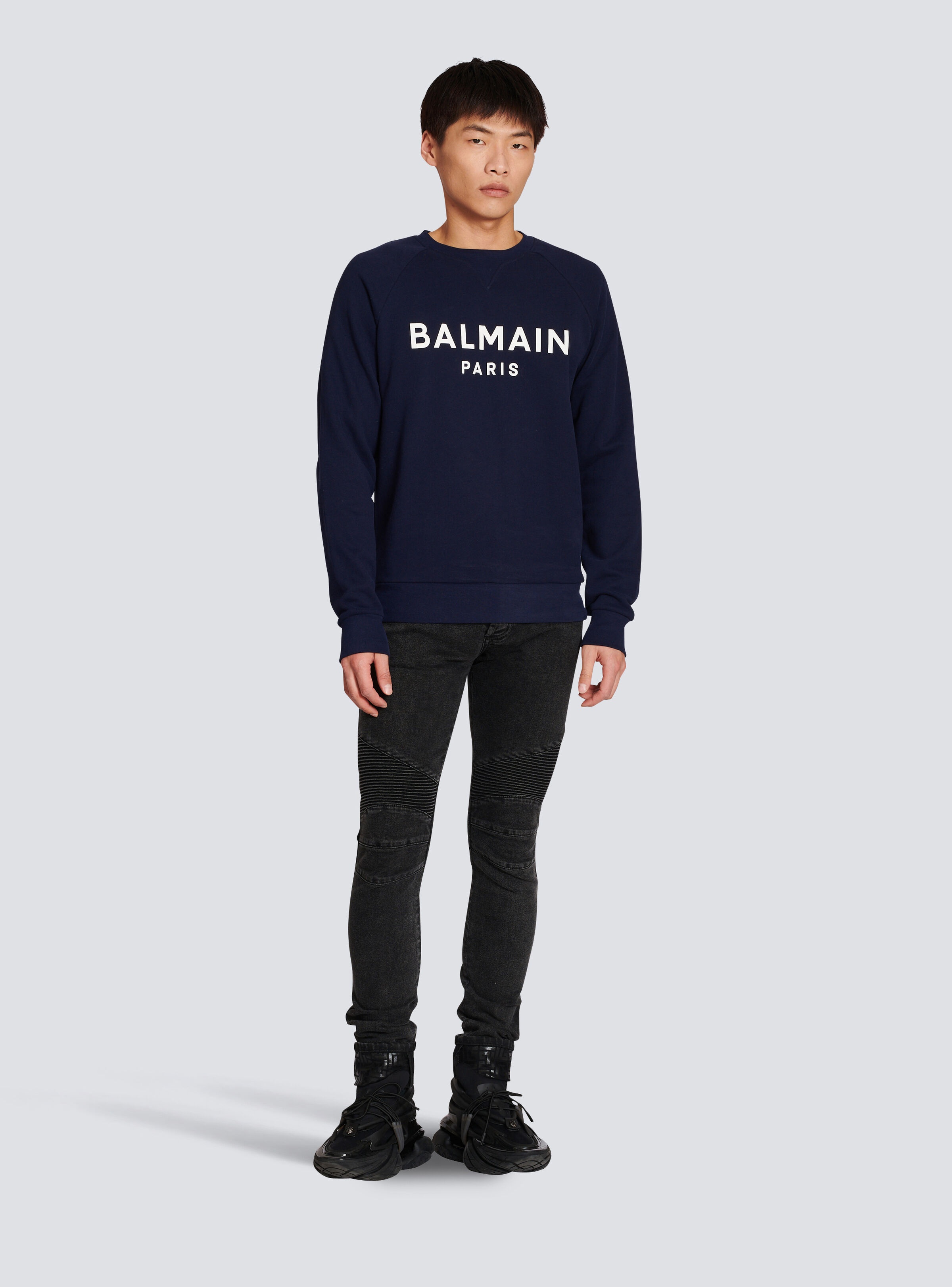 Cotton sweatshirt with flocked Balmain Paris logo - 2