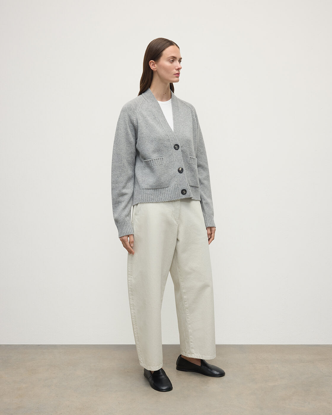 Relaxed Fit Grey Cashmere Cardigan - 3