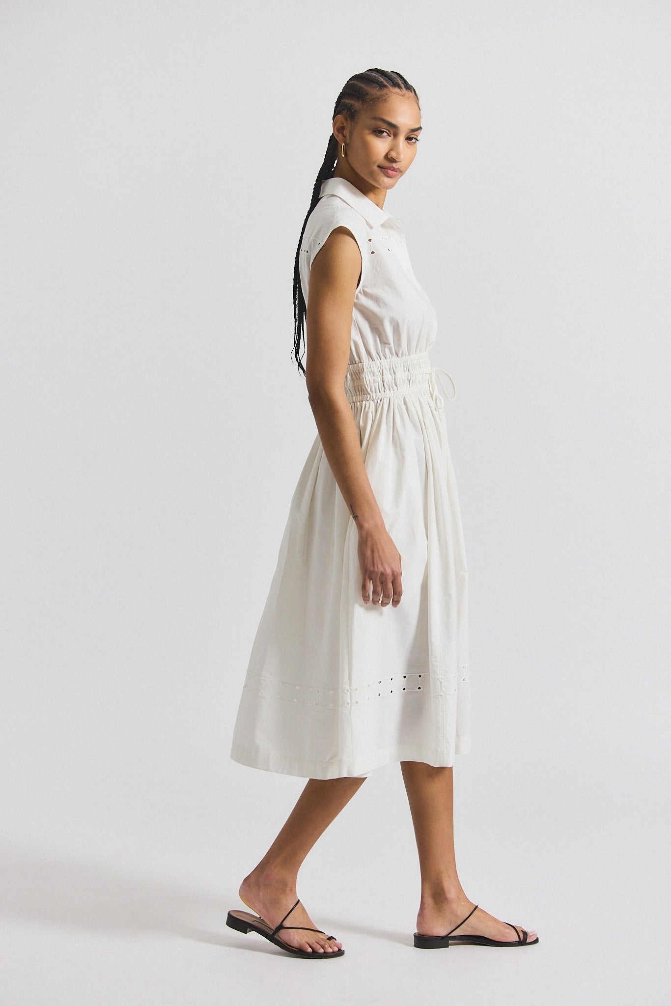 NIKITA POPLIN EMBROIDERED EYELET CINCH WAIST SHIRTDRESS - 4
