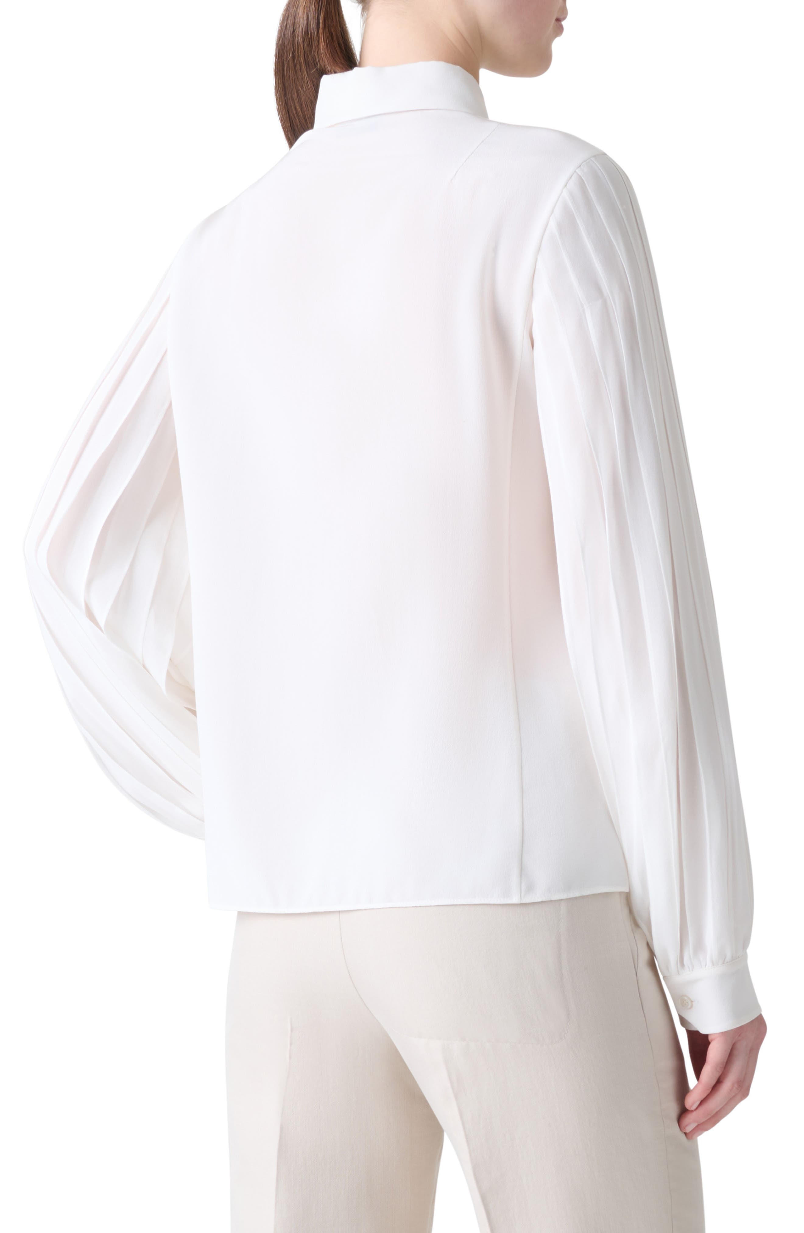 Akris Ribbon Sleeve Silk Button-Up Shirt in Ecru at Nordstrom - 2