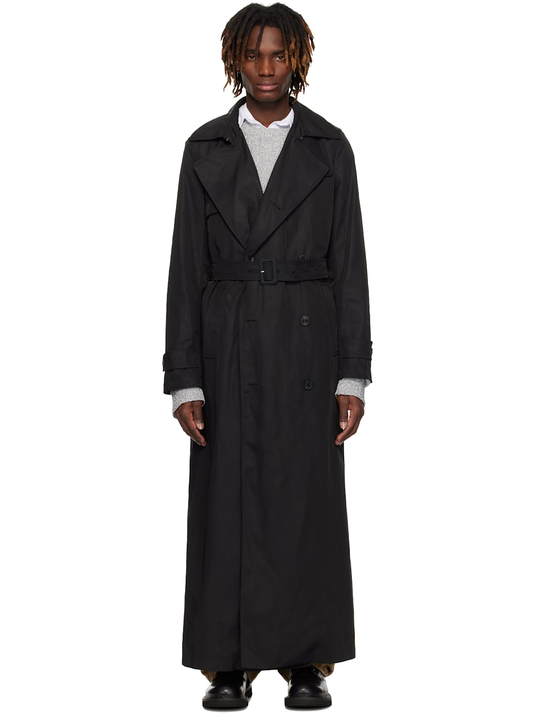 Black Double-Breasted Trench Coat - 1