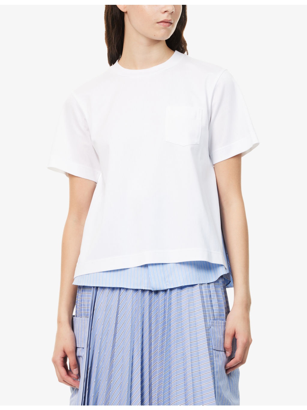 Striped-Panel Short-Sleeves Cotton-Jersey T-Shirt - 3