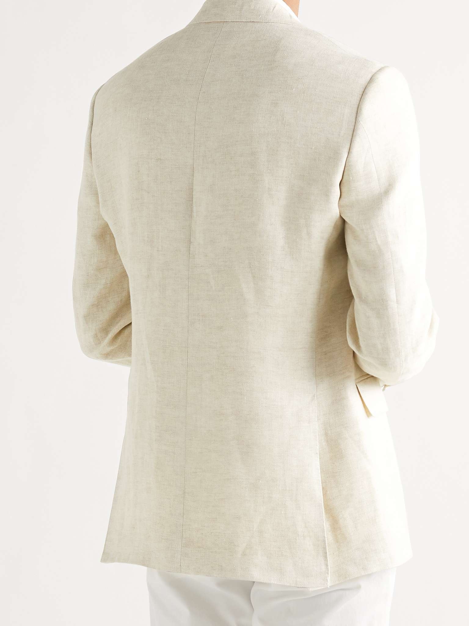 Slim-Fit Herringbone Linen Blazer - 4