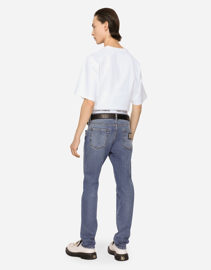 Mid blue wash slim-fit stretch jeans - 2