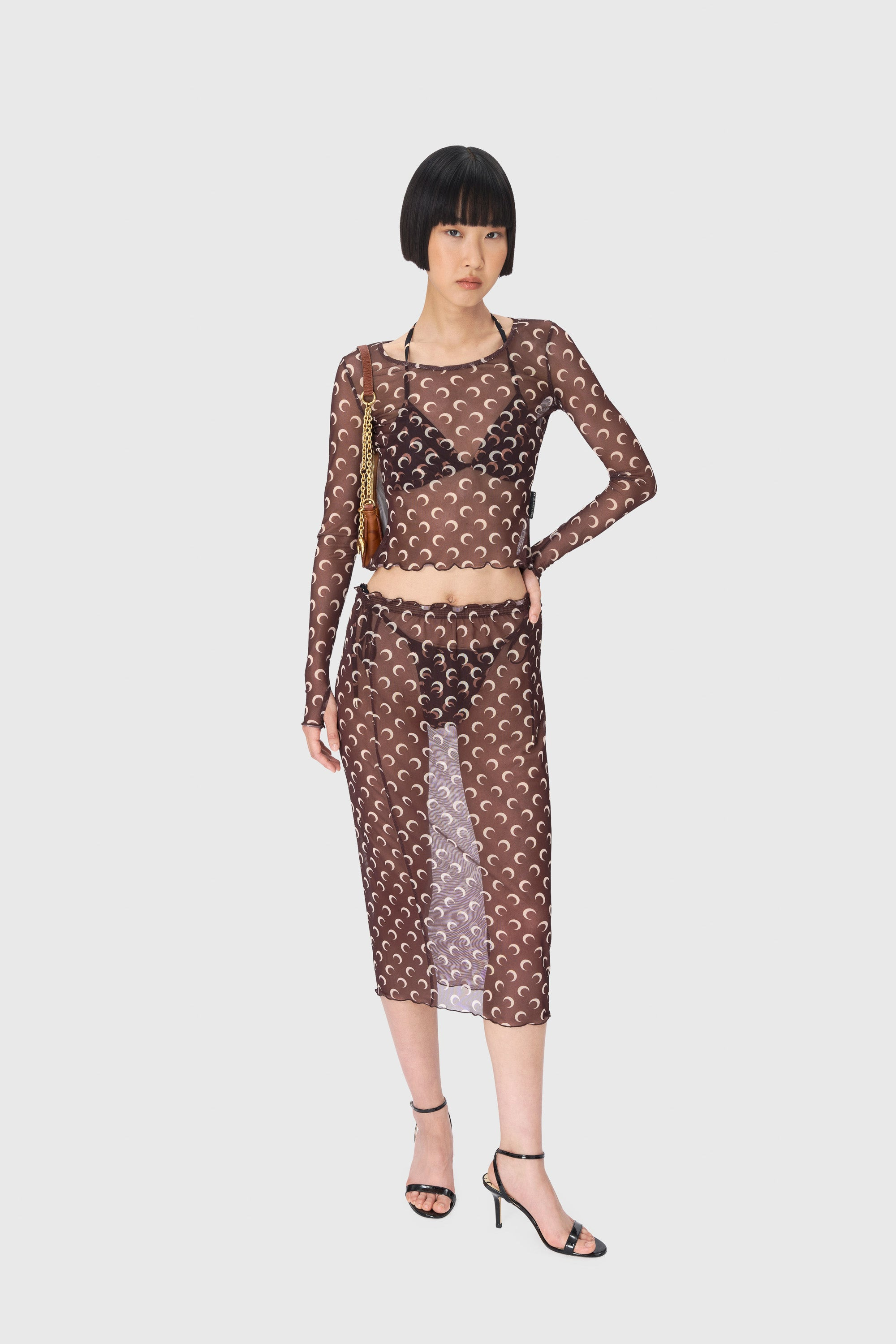 Moon Printed Mesh Second Skin Cropped Top - 2
