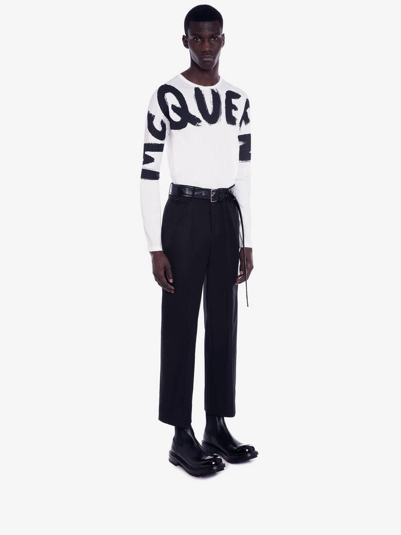 Men's McQueen Graffiti Long Sleeve T-shirt in White/black - 3