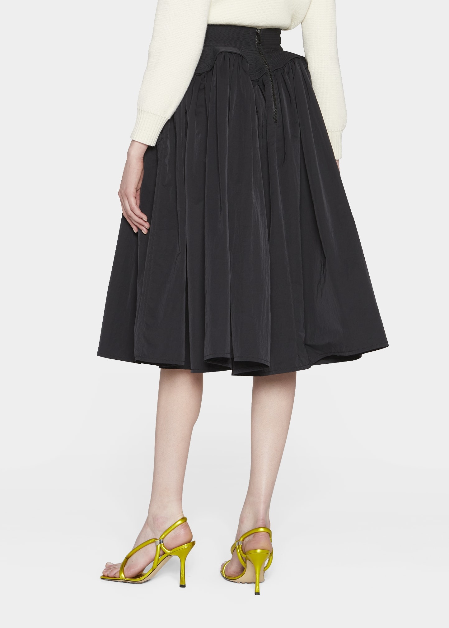 Bottega Veneta Gathered Midi Skirt w/ Flare Waistband