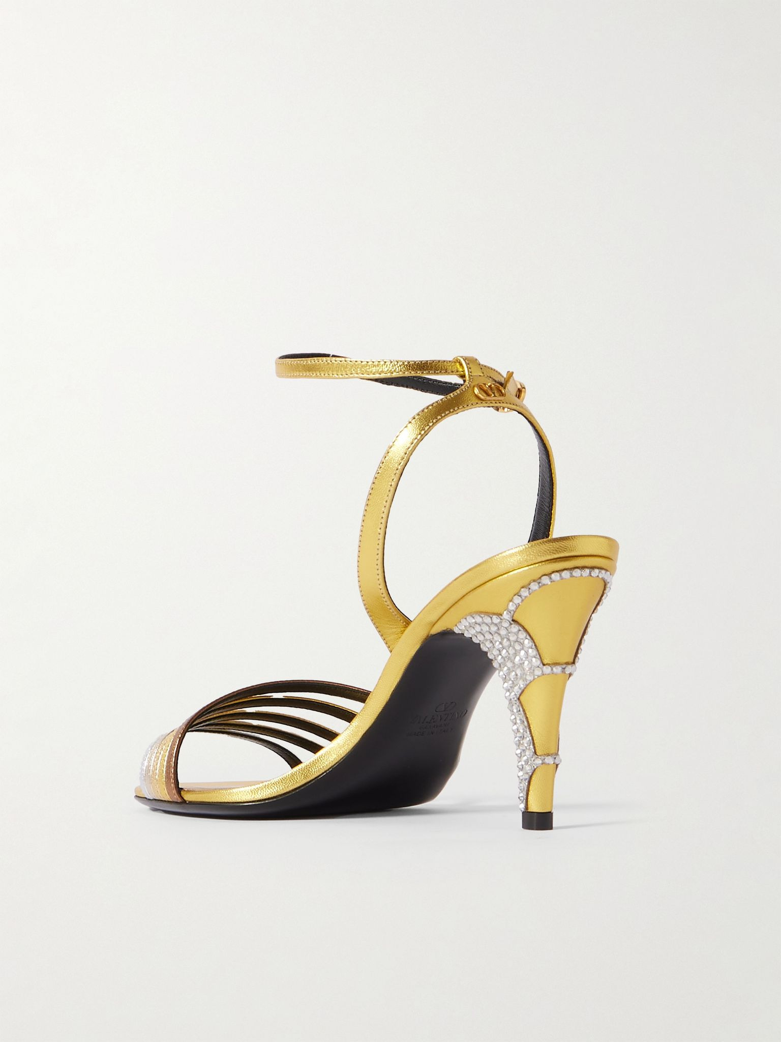 Ladycrush 85 crystal-embellished metallic leather pumps Gold - 3