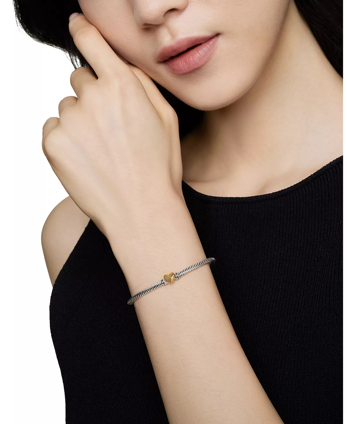 Cable Collectibles® Heart Bracelet in Sterling Silver with 18K Yellow Gold, 3mm - 2