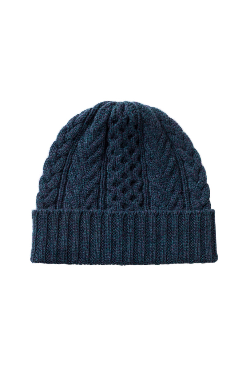 Aran Cable Navy Cashmere Beanie 1