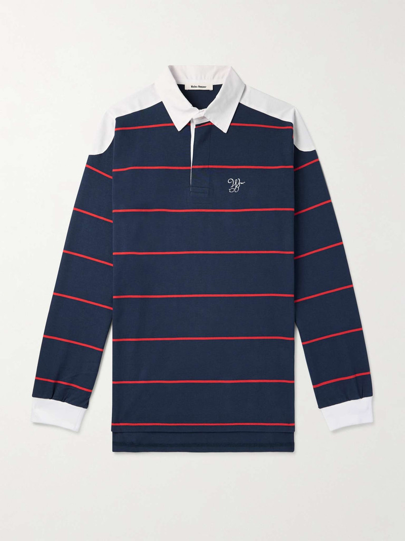 Logo-Embroidered Twill-Trimmed Striped Organic Cotton-Jersey Polo Shirt 1