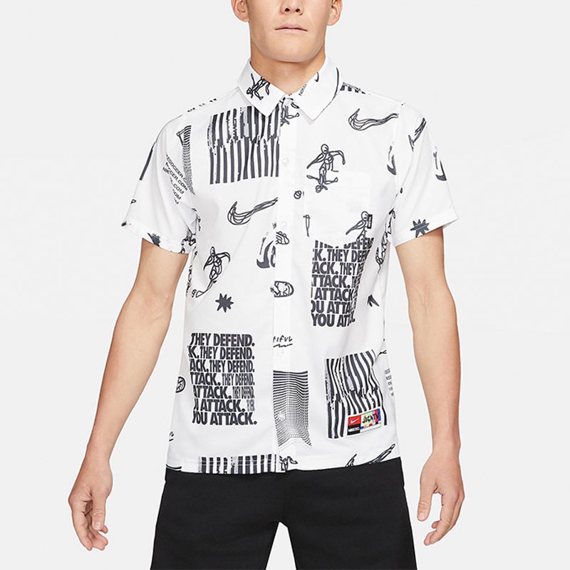 Nike Woven Soccer/Football Athleisure Casual Sports Printing lapel Shirt White DA1474-100 - 3