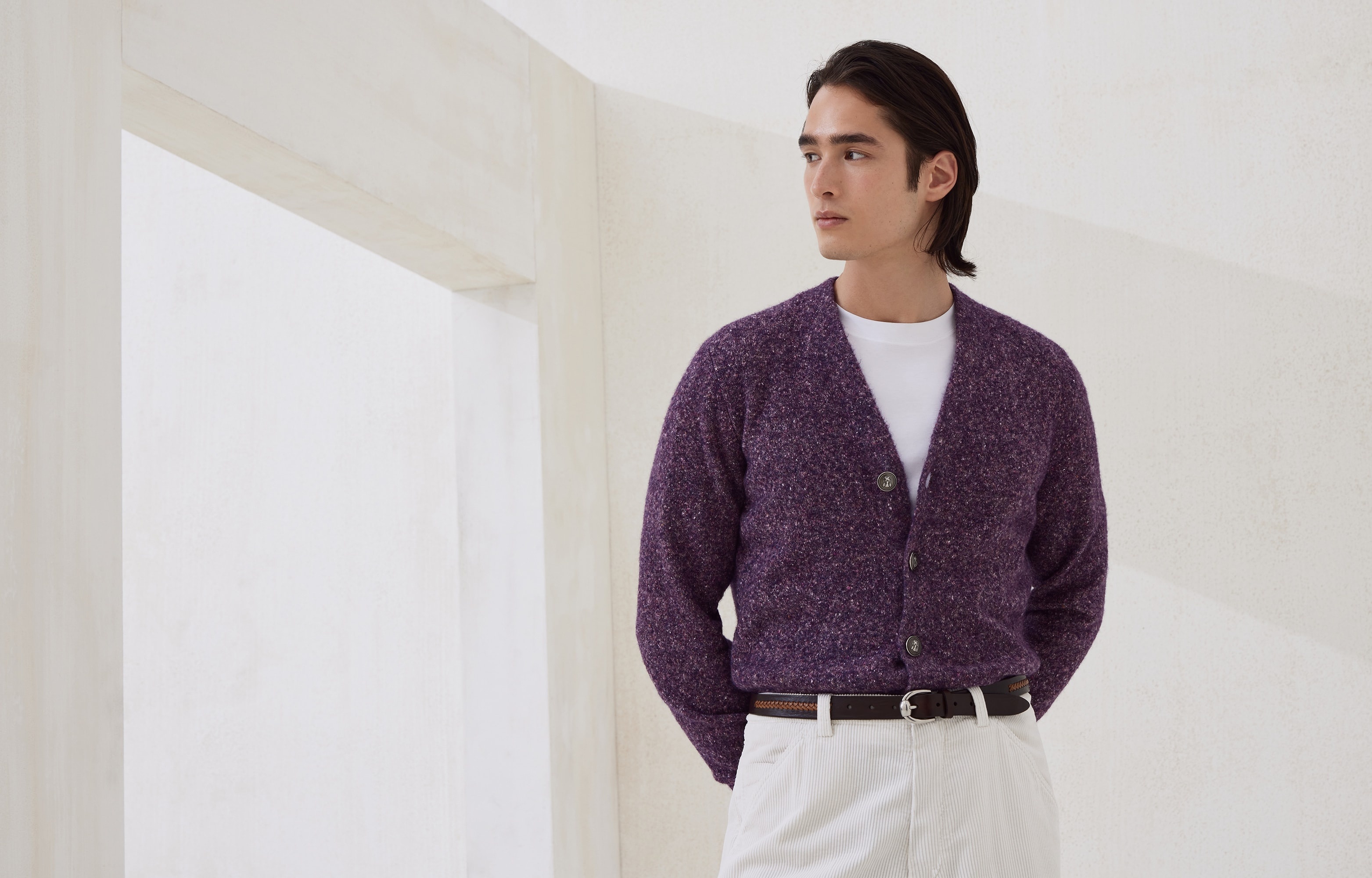 Flecked alpaca, wool, silk and cotton cardigan with metal buttons - 6