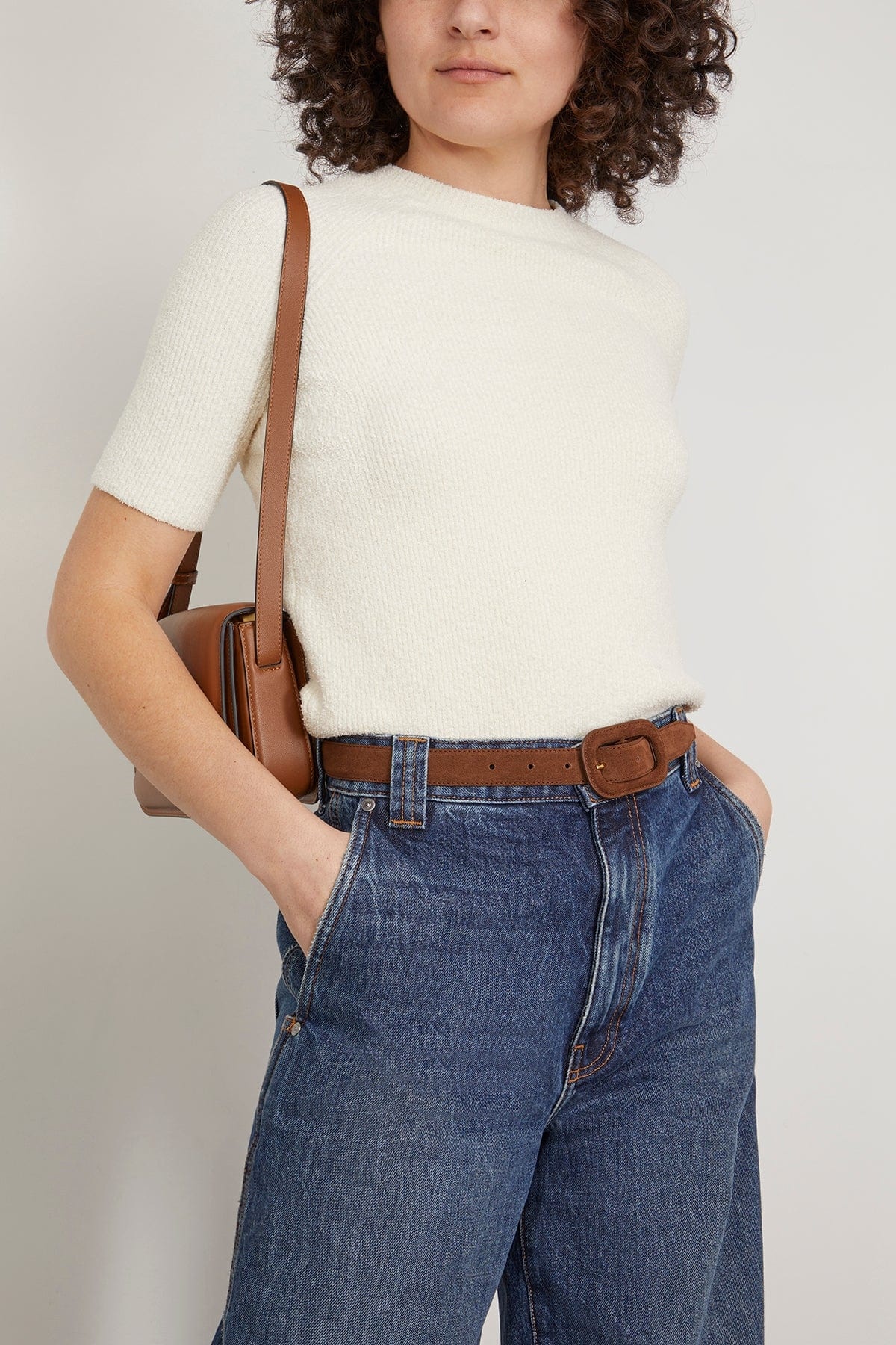 Covered Buckle Belt in Brown Suede - 2