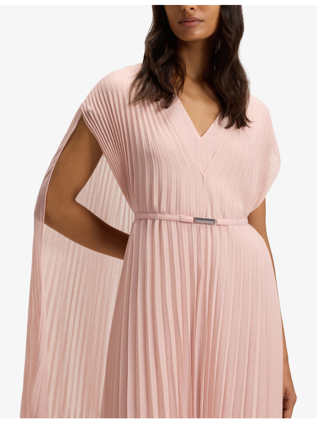 Pleated Belted Woven Midi Dress - 5