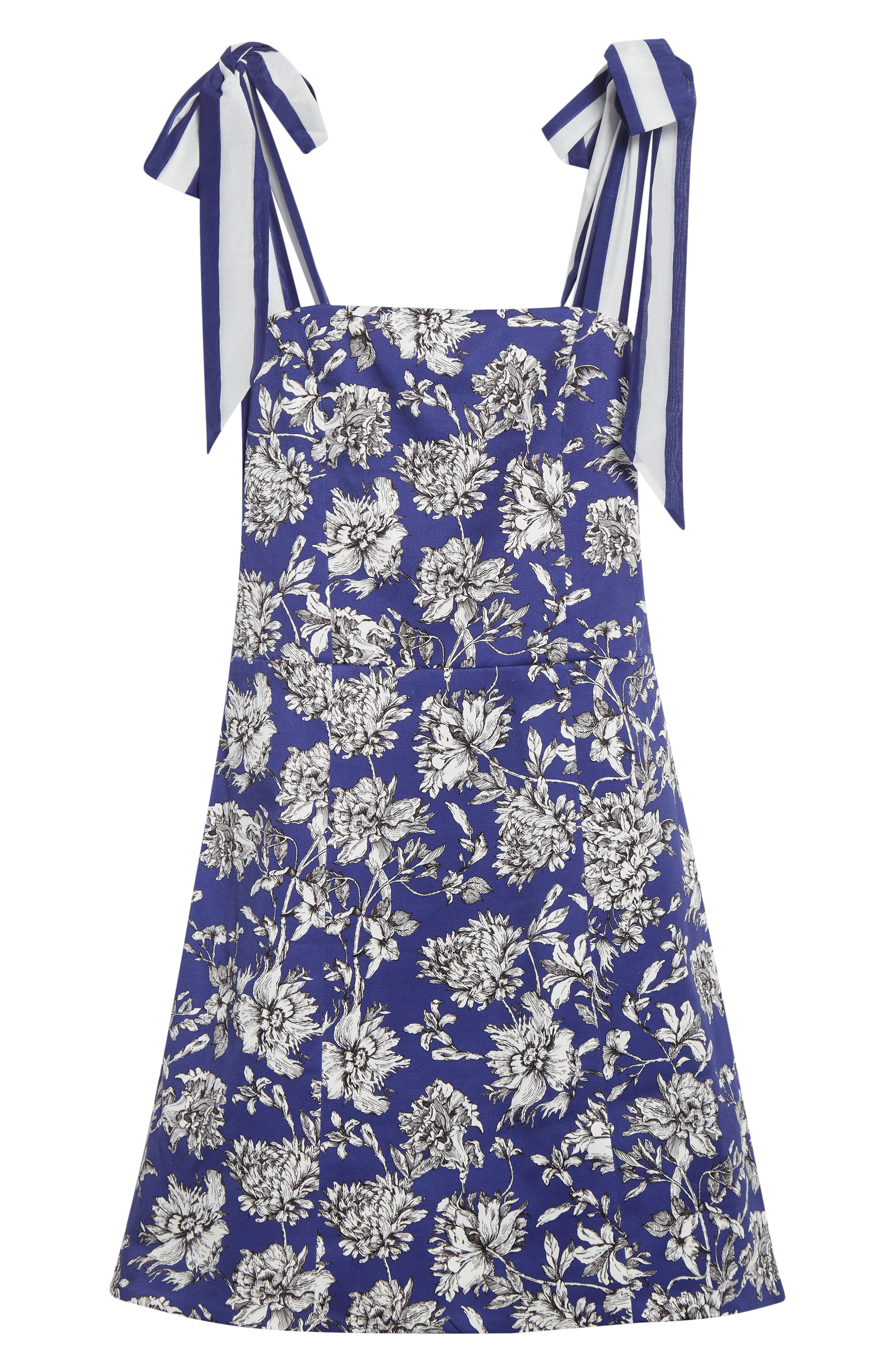 Alice + Olivia Maryann Floral Print Tie Shoulder Minidress in Blooming Wild Indigo at Nordstrom - 5