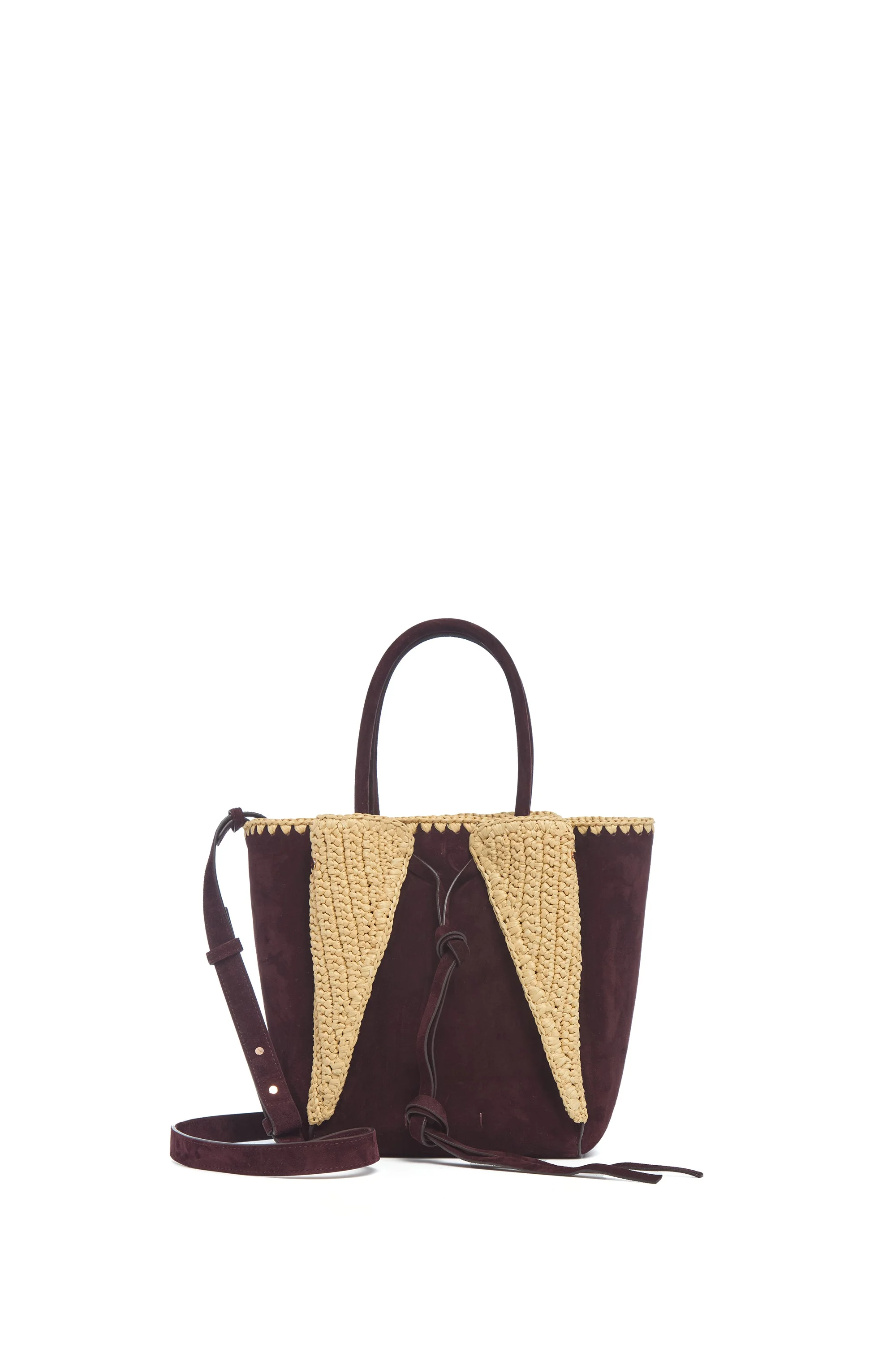 Small Marija Tote Bag in Bordeaux Suede & Raffia - 1