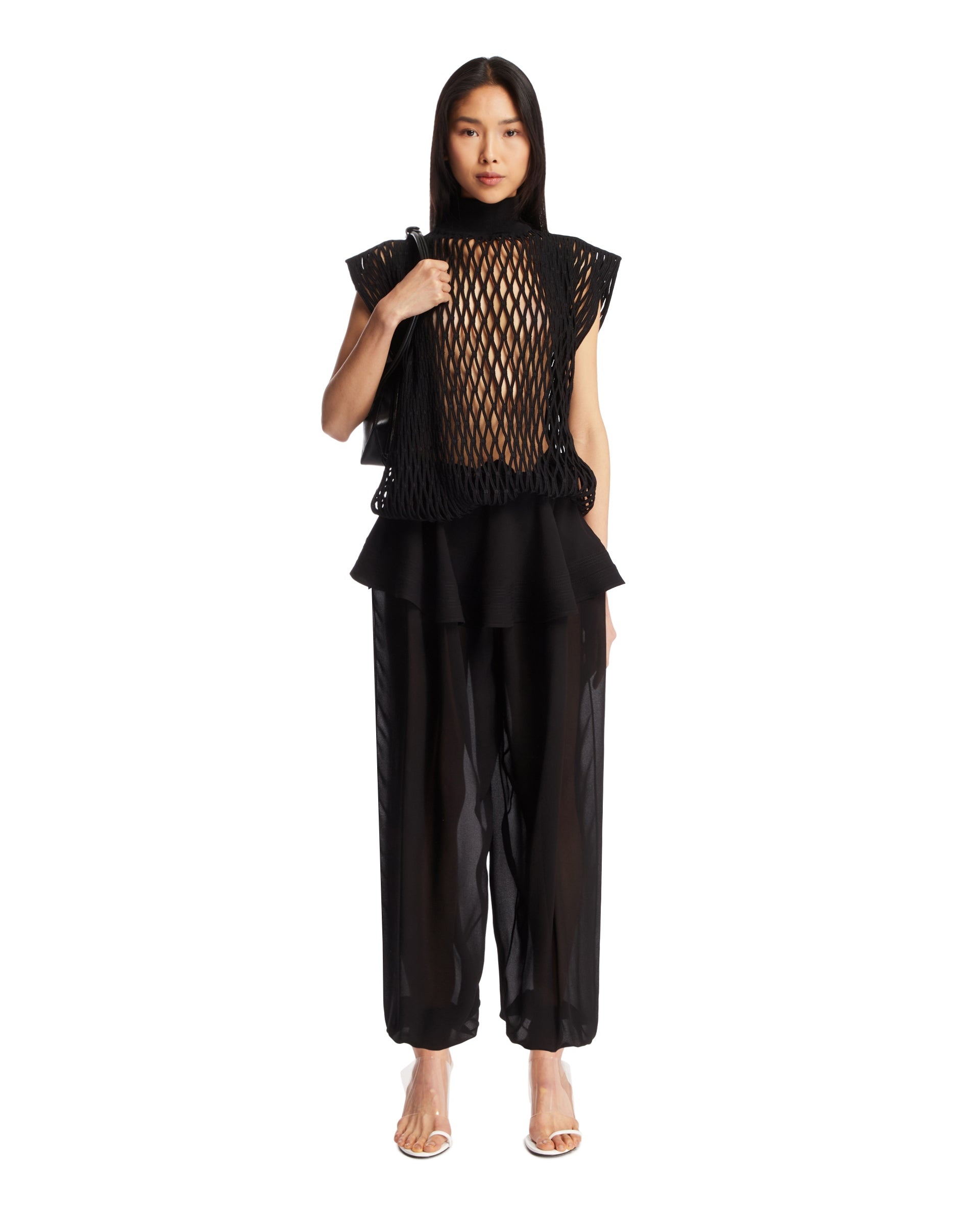 Black Macrame Knit Oversized Top - 2