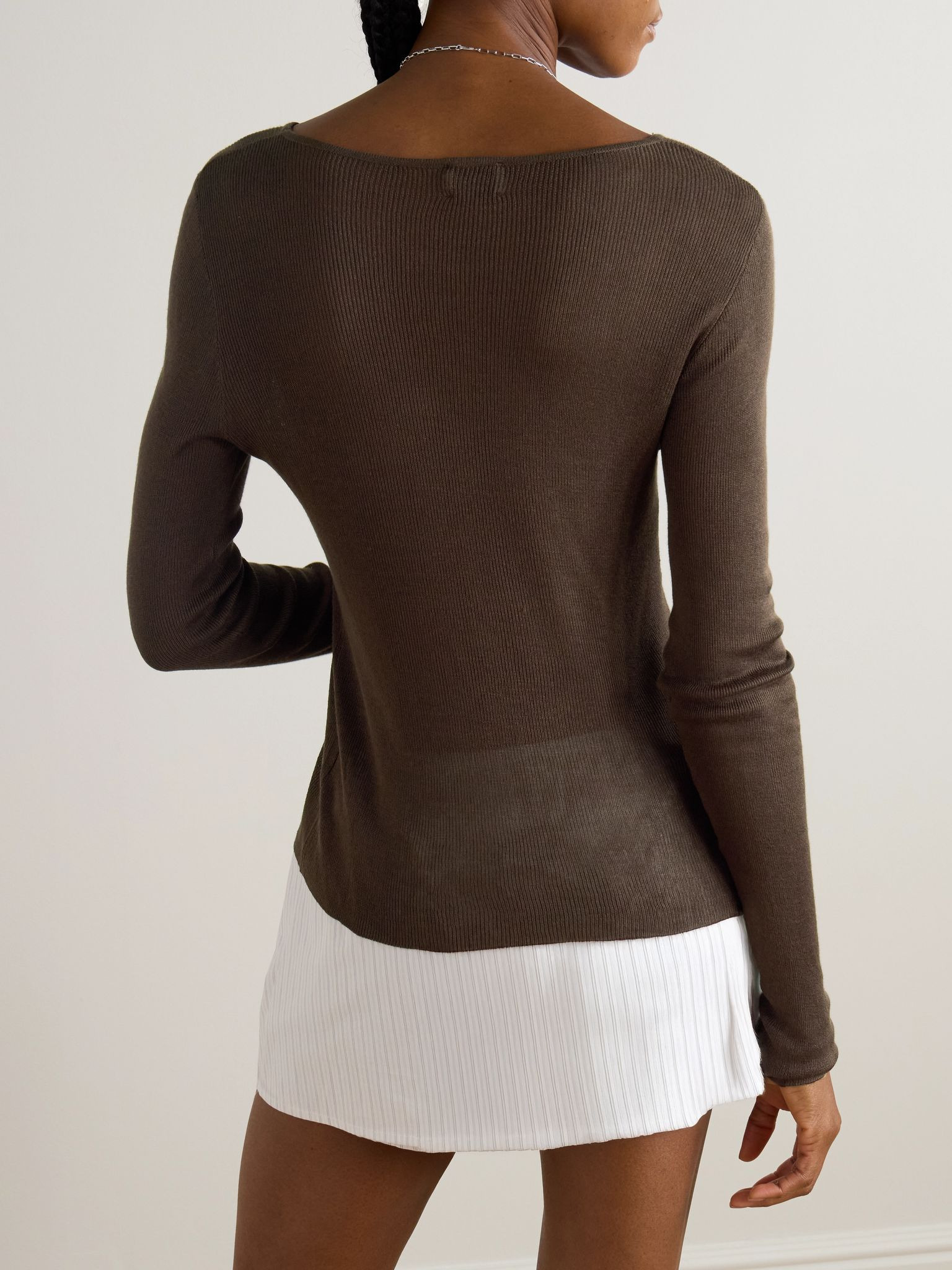 Ribbed-knit T-shirt Dark brown - 3