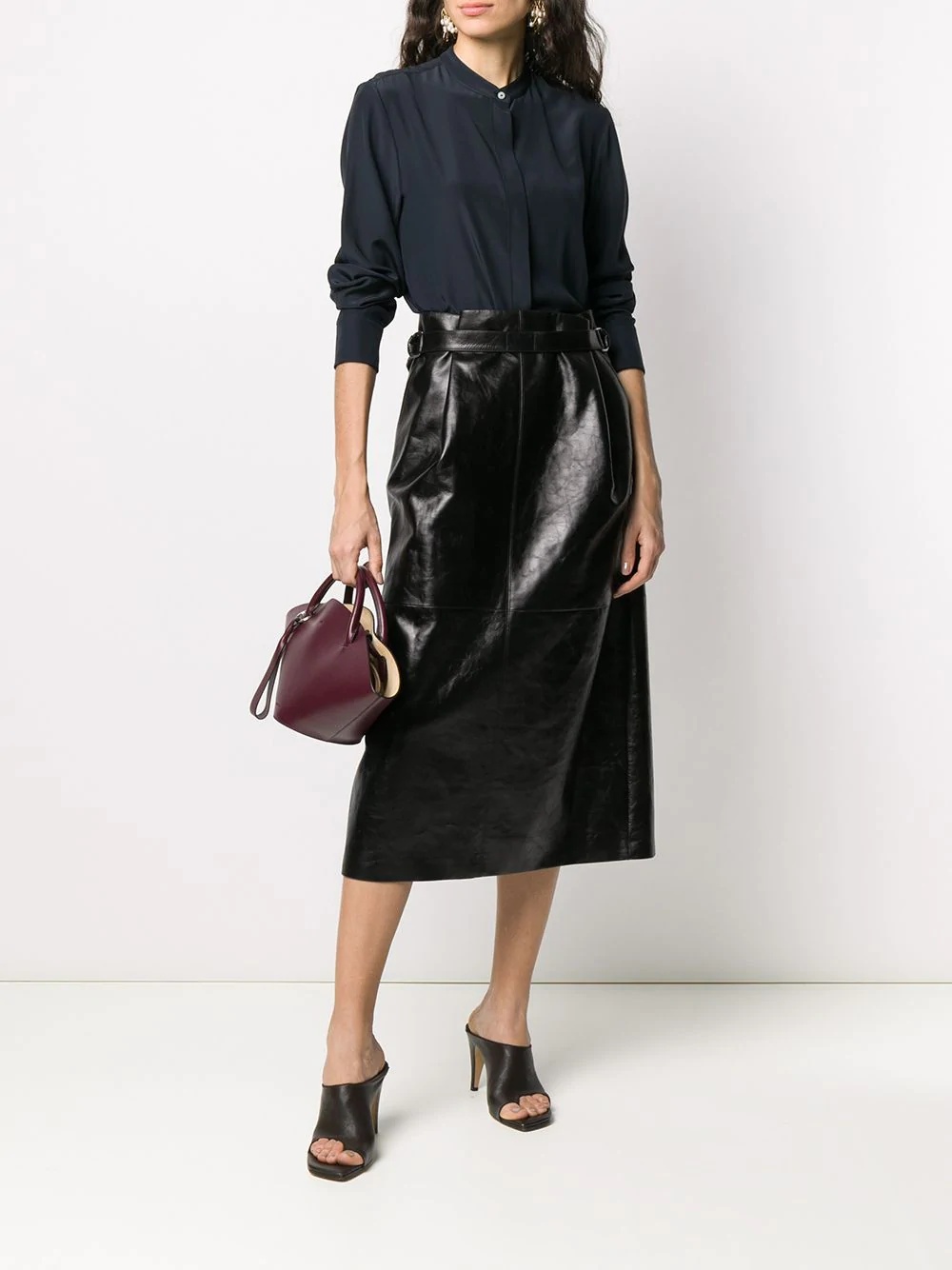 ruched-detail leather skirt - 2