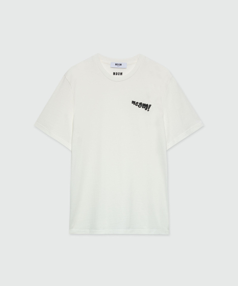 White jersey T-Shirt with embroidered logo - 1