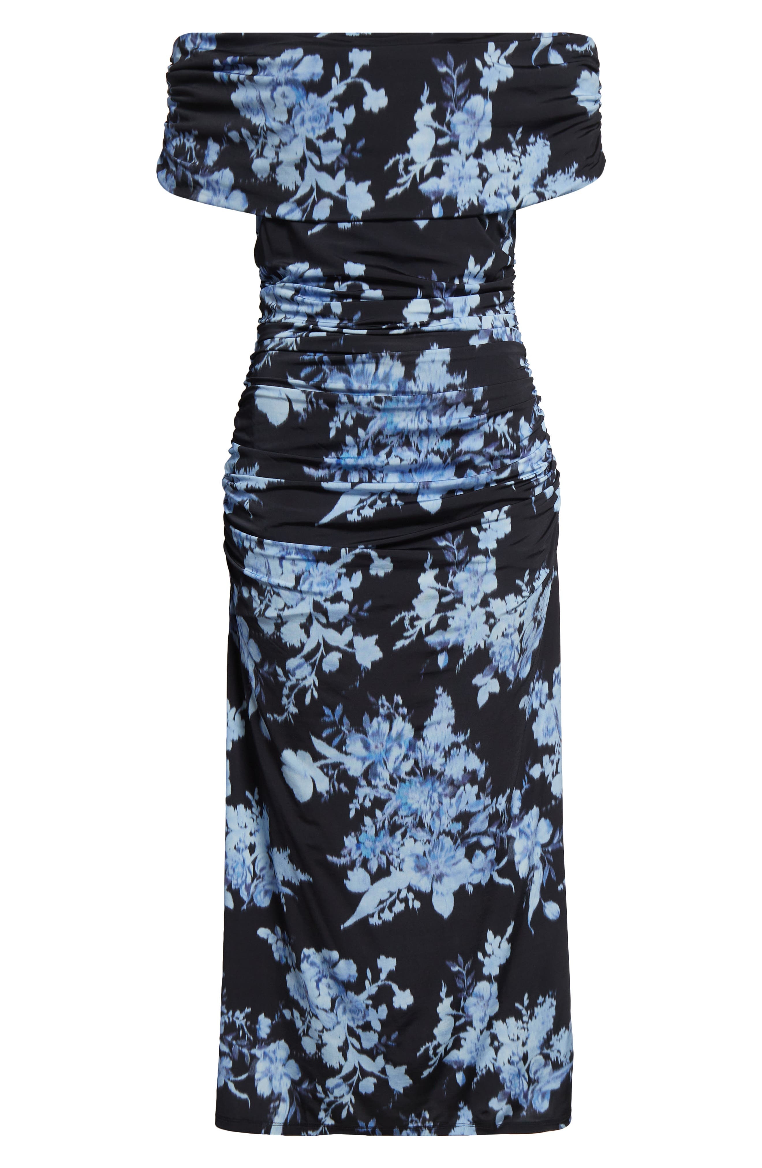 Carolina Herrera Floral Print Ruched Off the Shoulder Jersey Gown in Midnight Multi at Nordstrom - 5