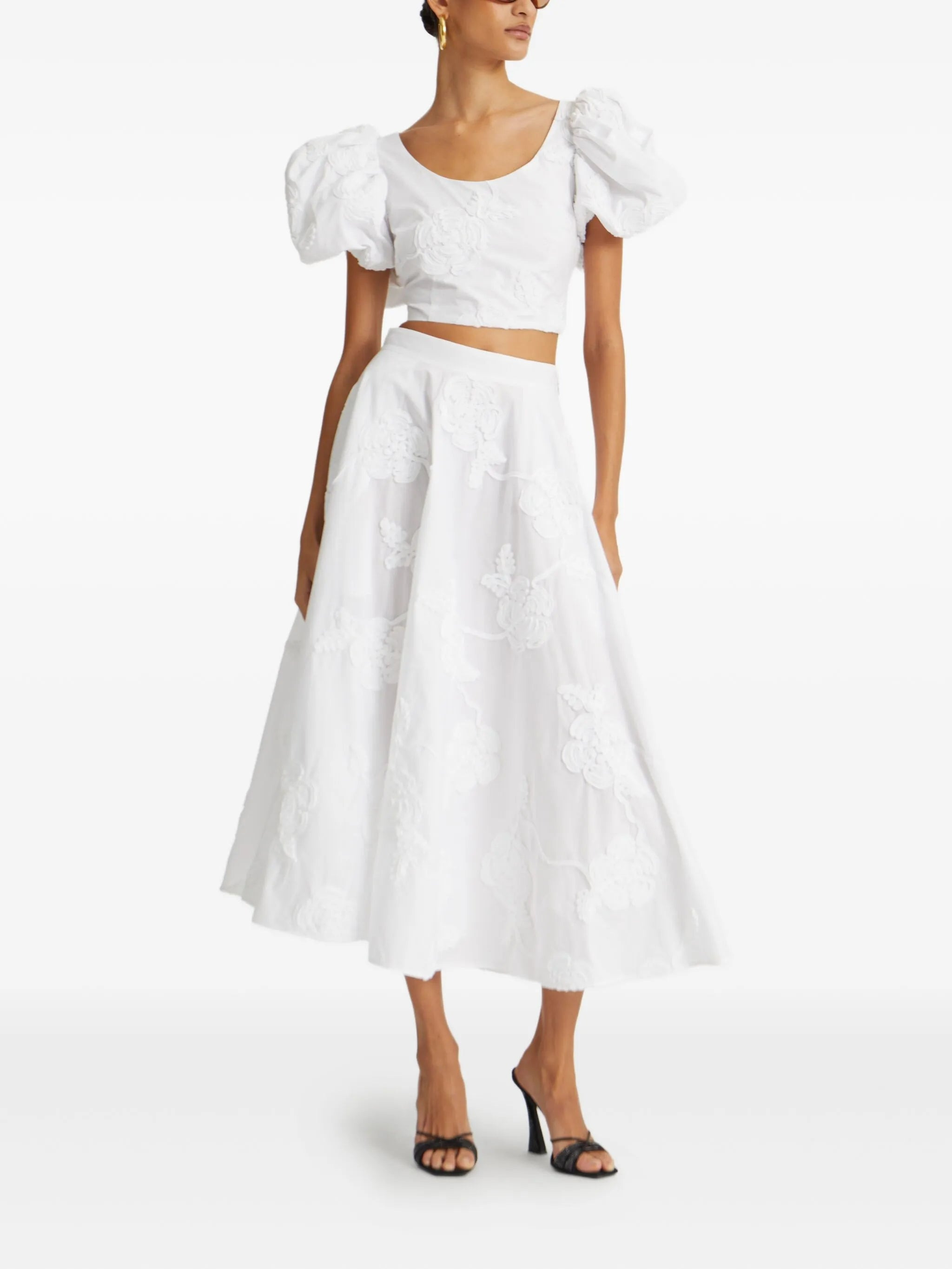 puff-sleeve floral-embroidered top - 2