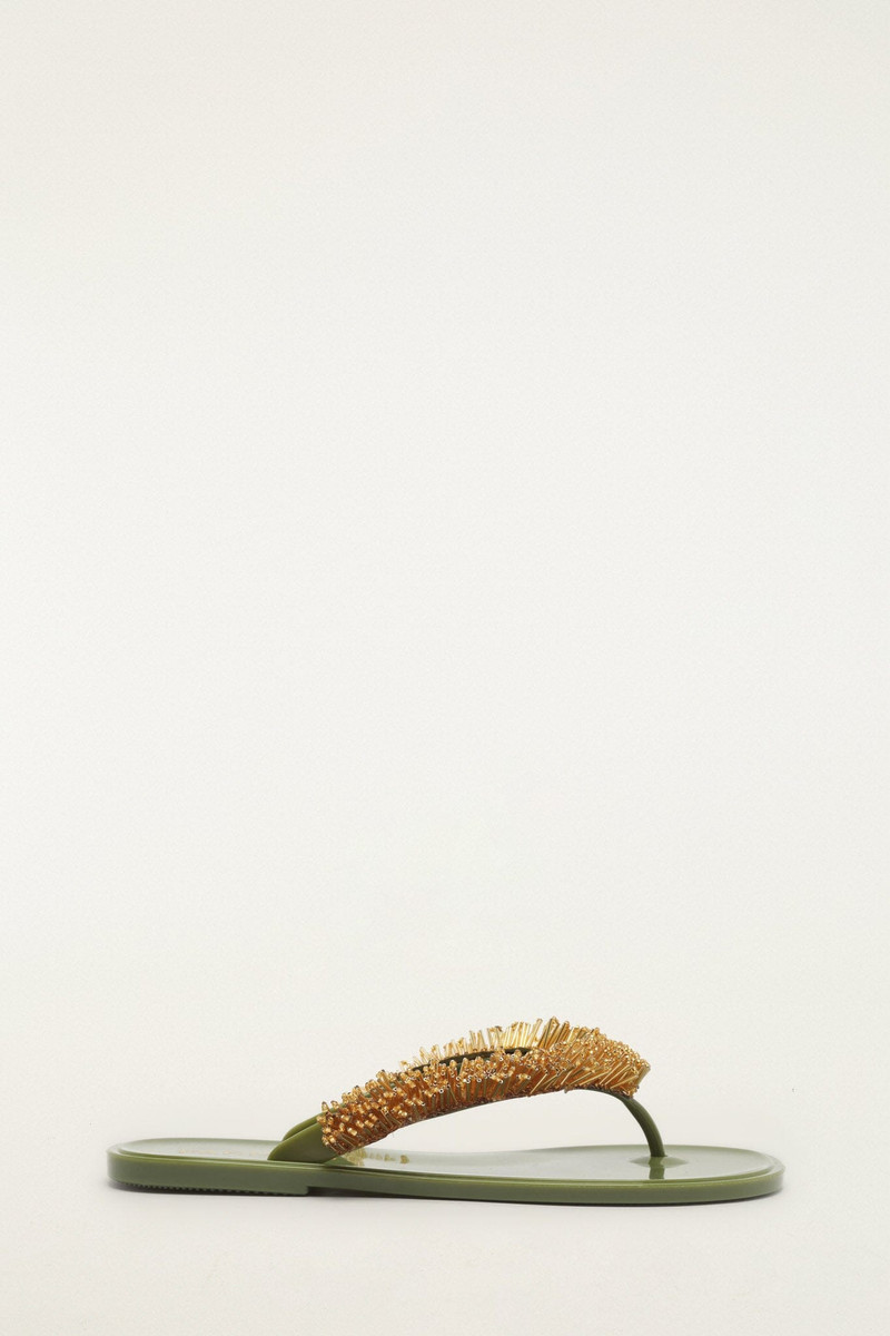 Green Beaded Splash Jelly Sandal 1