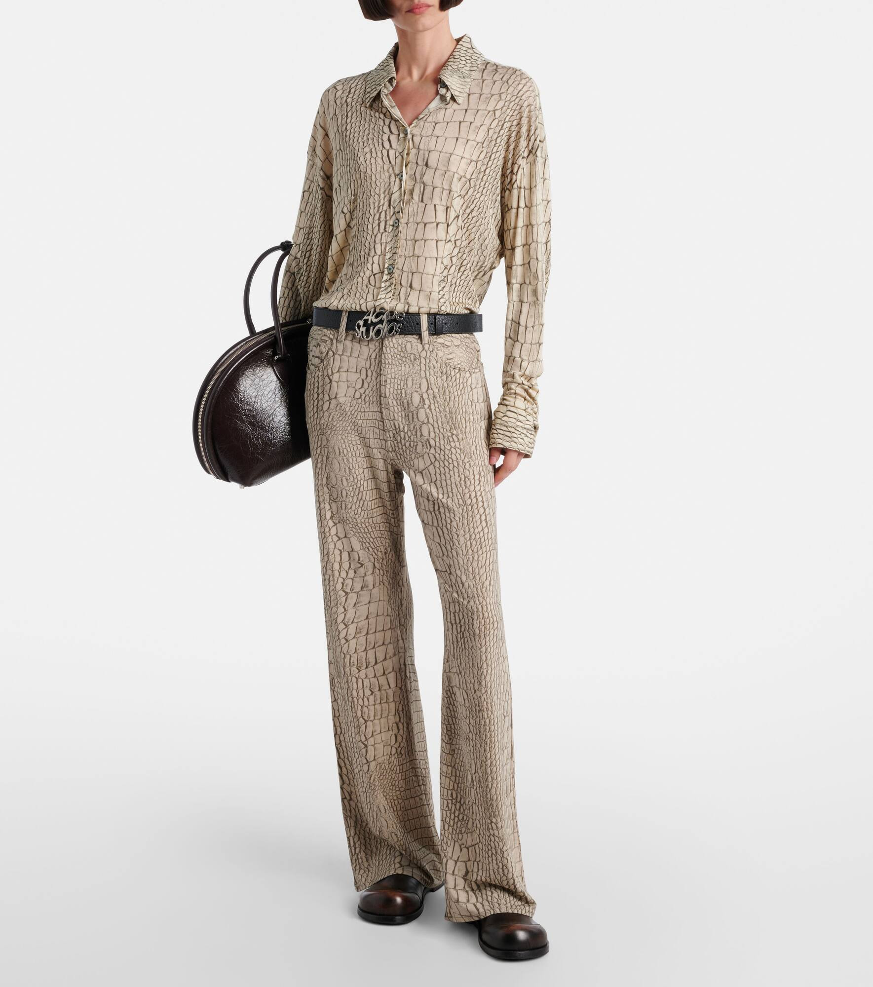 Printed high-rise crêpe straight pants - 2