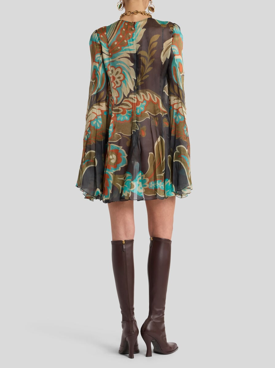 PLEATED SILK MINI DRESS - 4