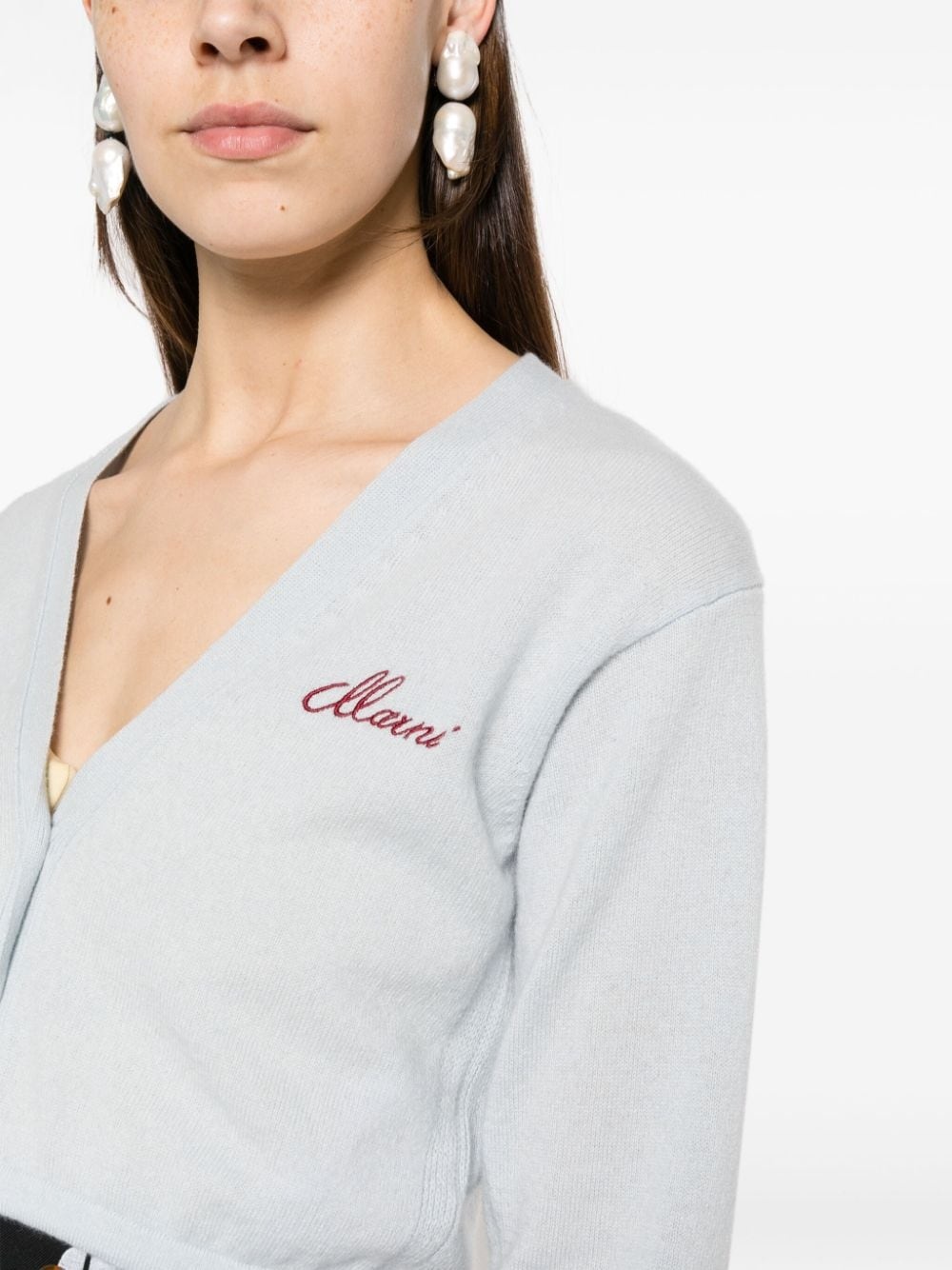 cropped logo-embroidered cashmere cardigan - 5