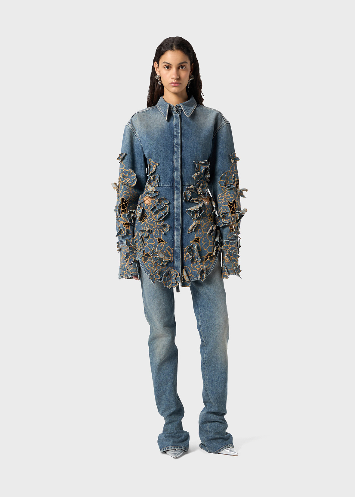 DENIM SHIRT WITH INSET EMBROIDERY - 2