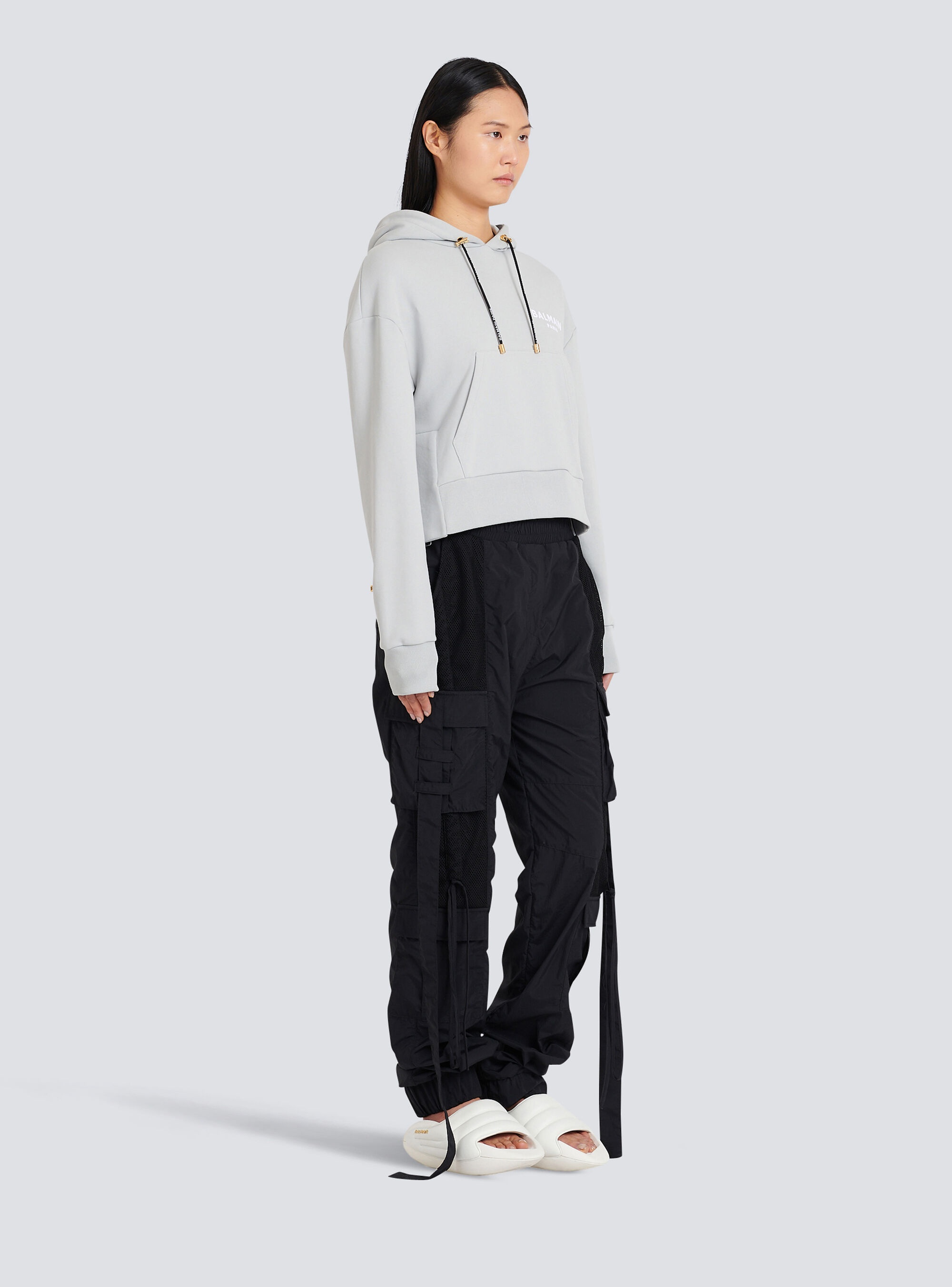 Eco-designed cotton sweatshirt with flocked Balmain logo - 5