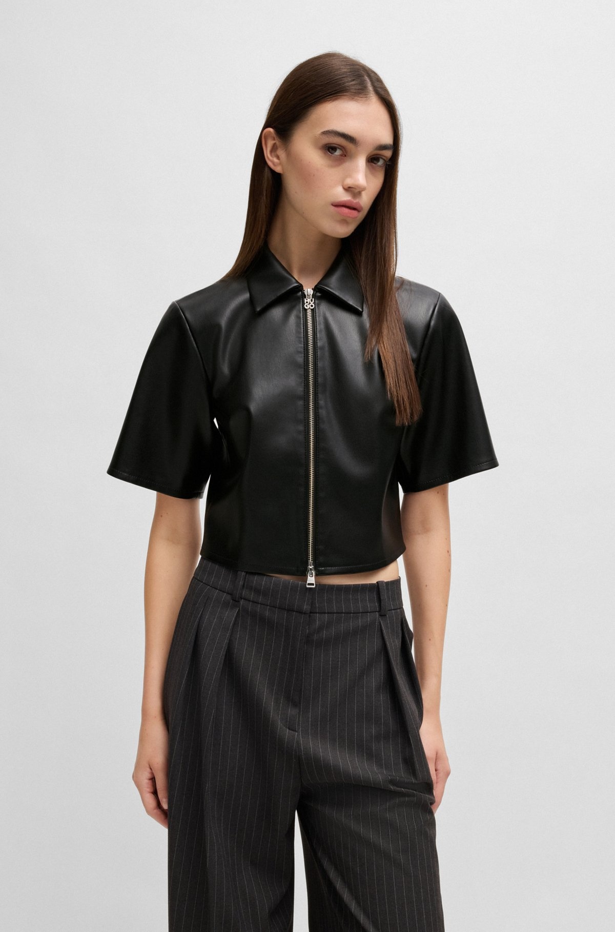 SHARP-FIT TOP IN FAUX LEATHER WITH POINT COLLAR - 2