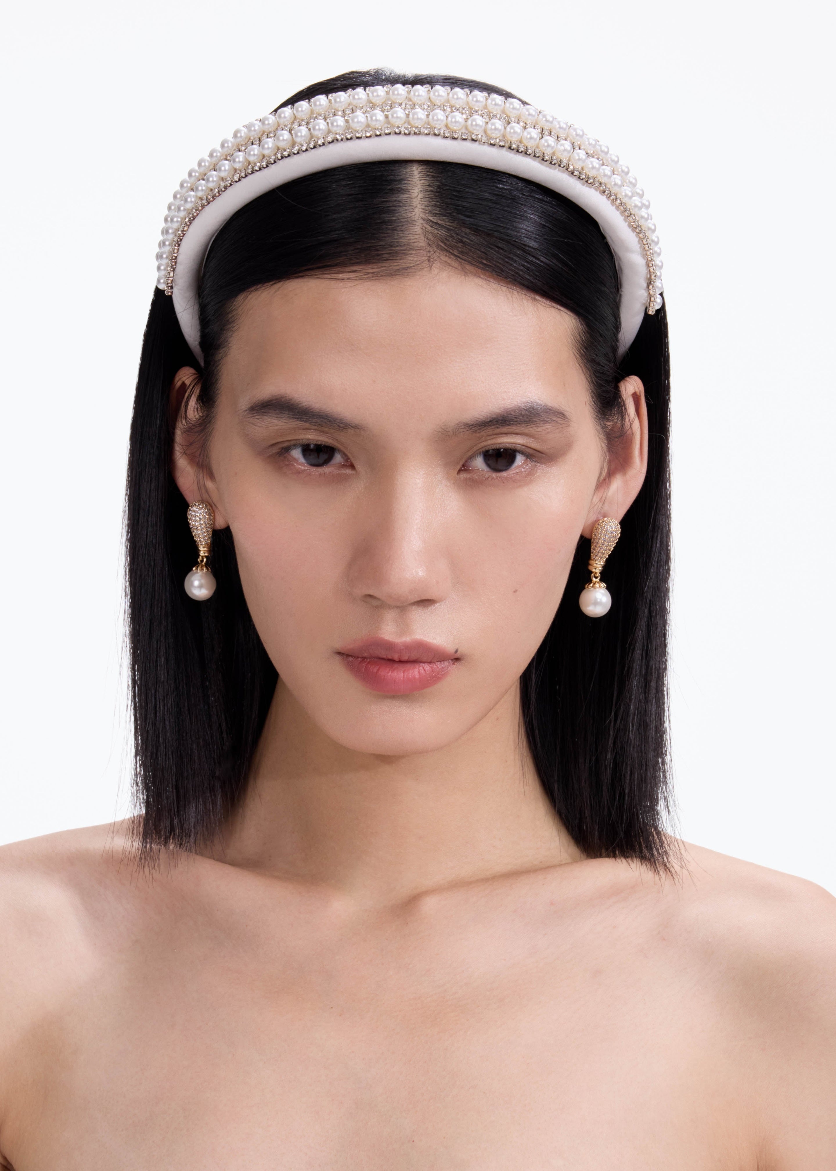 Crystal Pearl Satin Headband - 3