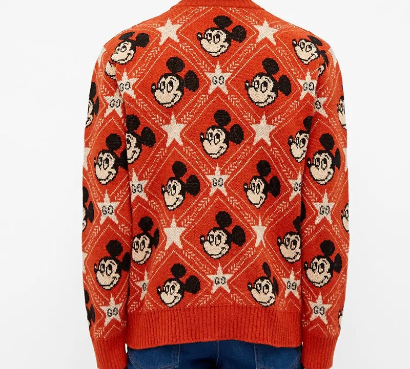 Gucci x Disney Mickey Mouse Pattern Crewneck Knitted Sweater For Men Orange 601563-XKA57-7841 - 4