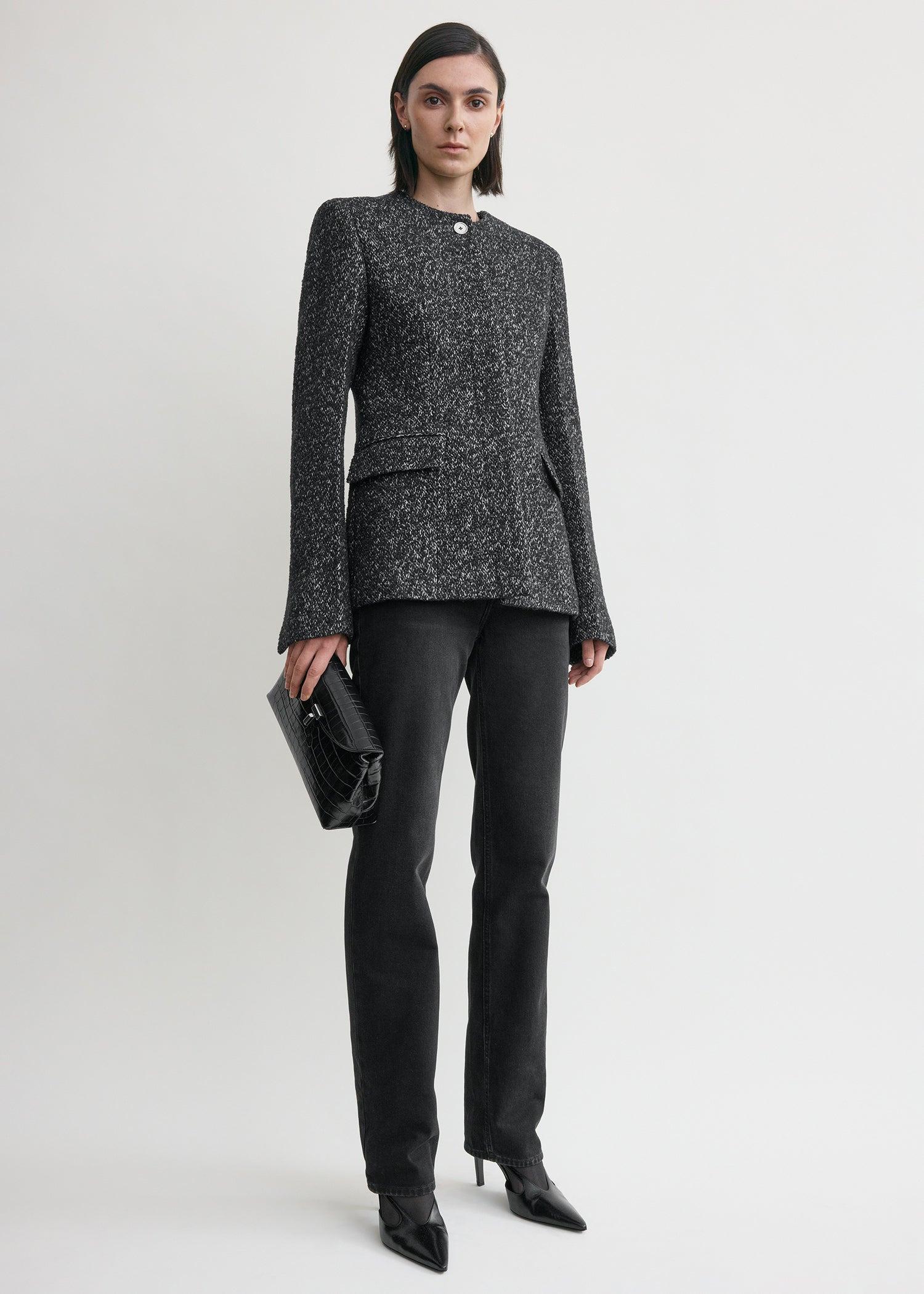 Collarless cinched jacket black/white - 2