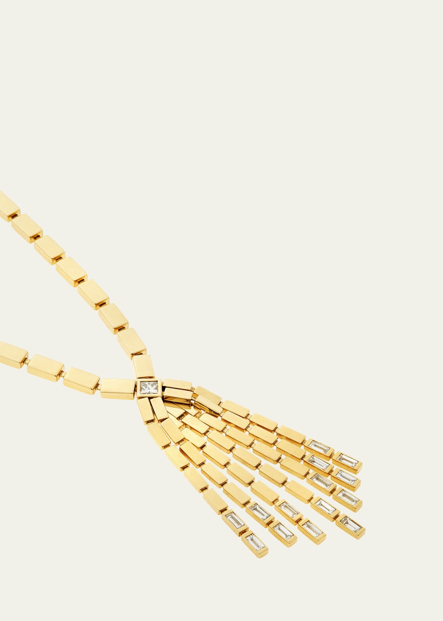 18K Yellow Gold Diamond Baguette Cascade Necklace - 3