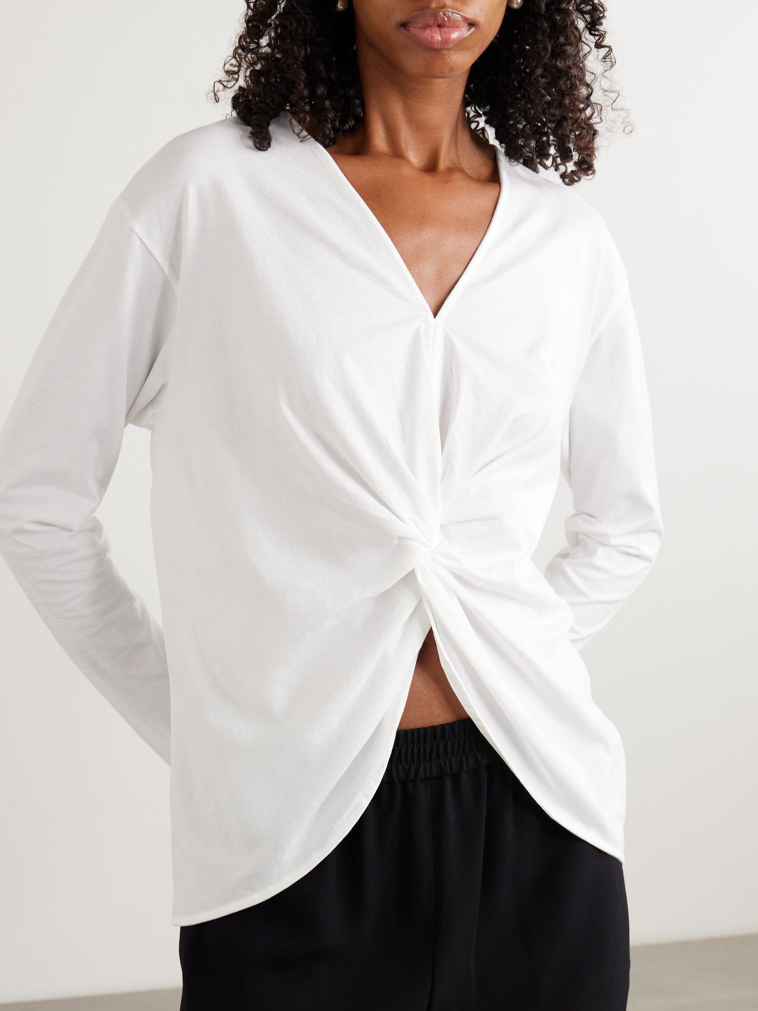 Twist-front Pima cotton blouse White - 3